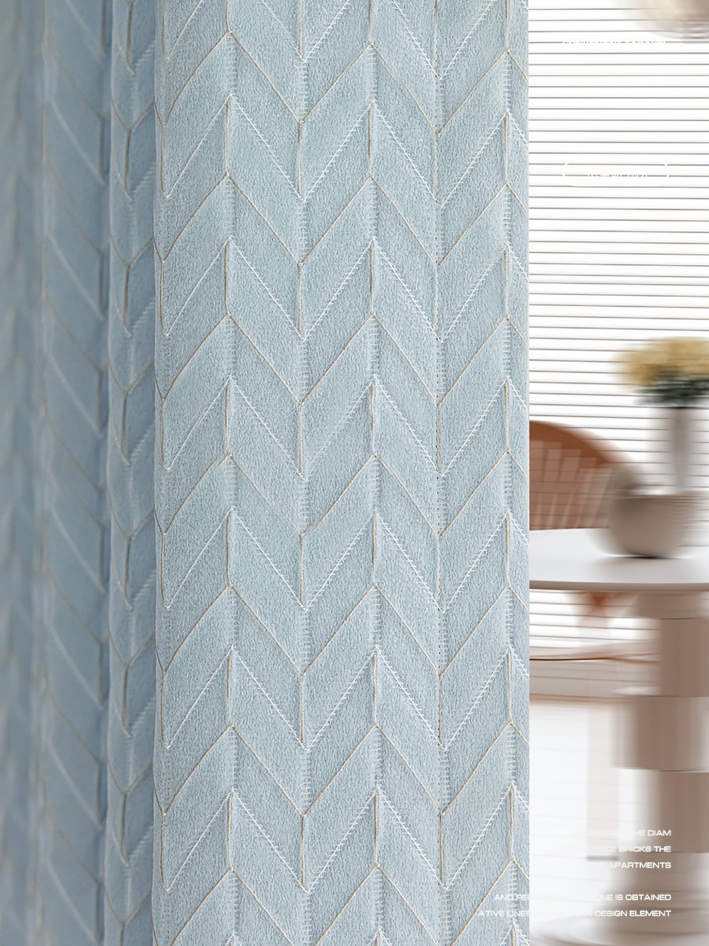 A Pair of Luxury Gold Lines Fishbone Pattern Jacquard Sky Blue Curtains , Bedroom/Living Room Curtain Panel ,Custom Curtain Draperies