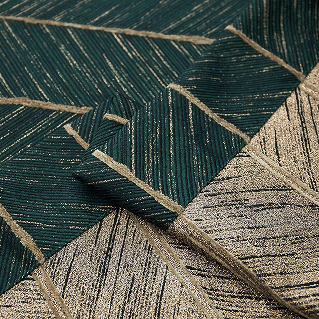 Pair of Emerald/ Dark Green Luxury Gold-line Jacquard Curtains Panels/Stripes, Bedroom/Living room Curtain With Fishbone/Herringbone Pattern