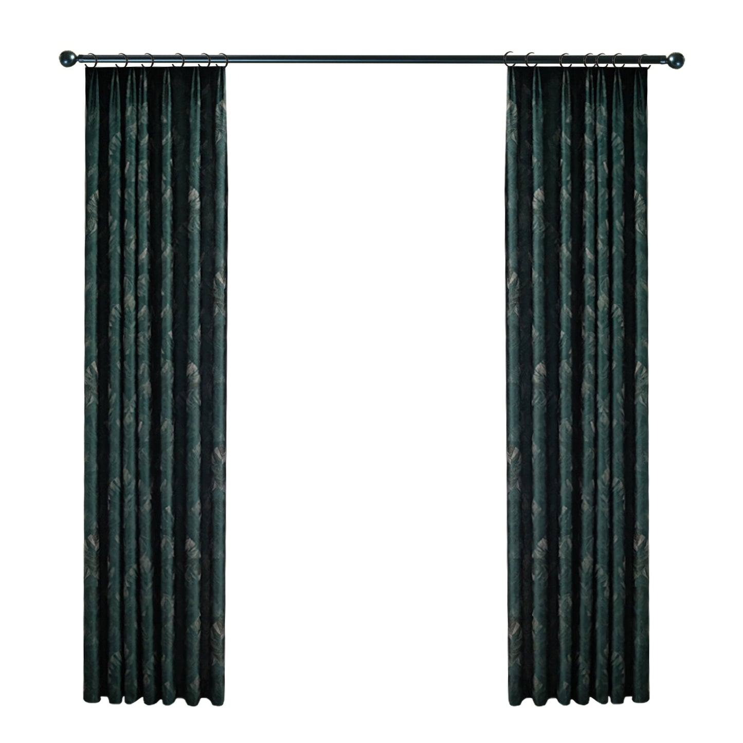 Pair of Luxury Emerald Green Curtains Drapes Bedroom/Living Room Curtains, Floral Plant Golden Jacquard Pattern, Custom Curtains Windows