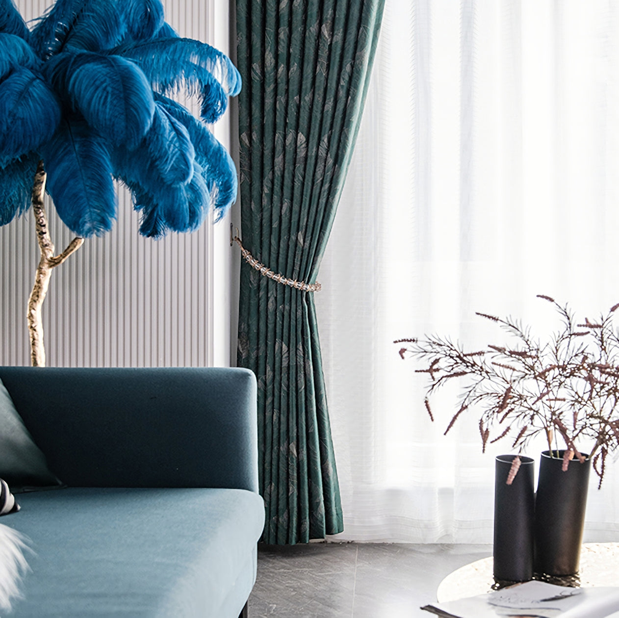 Pair of Luxury Emerald Green Curtains Drapes Bedroom/Living Room Curtains, Floral Plant Golden Jacquard Pattern, Custom Curtains Windows