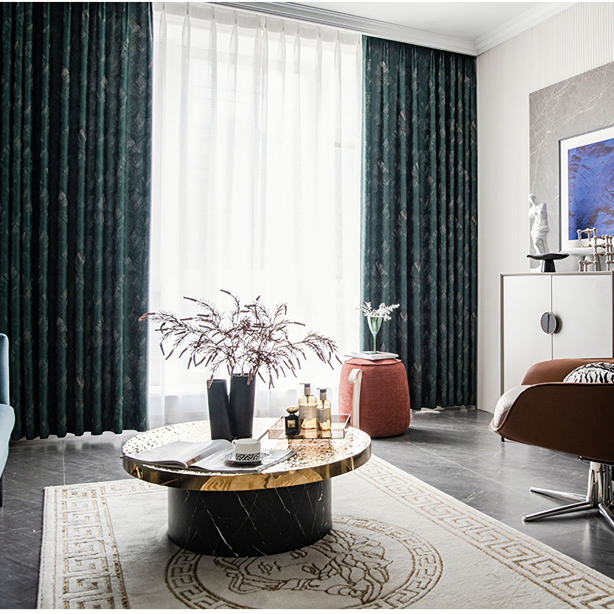 Pair of Luxury Emerald Green Curtains Drapes Bedroom/Living Room Curtains, Floral Plant Golden Jacquard Pattern, Custom Curtains Windows