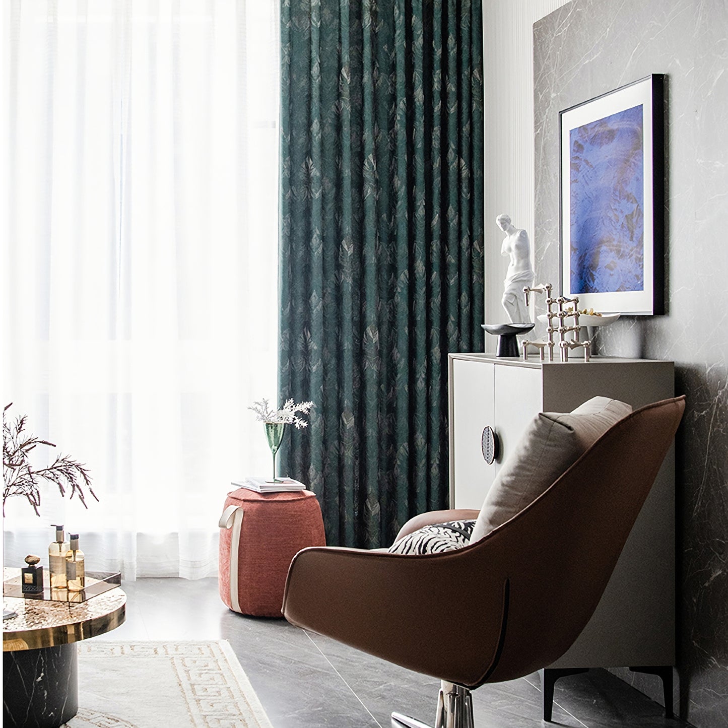 Pair of Luxury Emerald Green Curtains Drapes Bedroom/Living Room Curtains, Floral Plant Golden Jacquard Pattern, Custom Curtains Windows