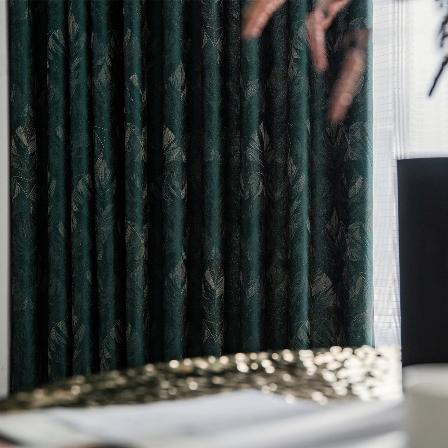 Pair of Luxury Emerald Green Curtains Drapes Bedroom/Living Room Curtains, Floral Plant Golden Jacquard Pattern, Custom Curtains Windows