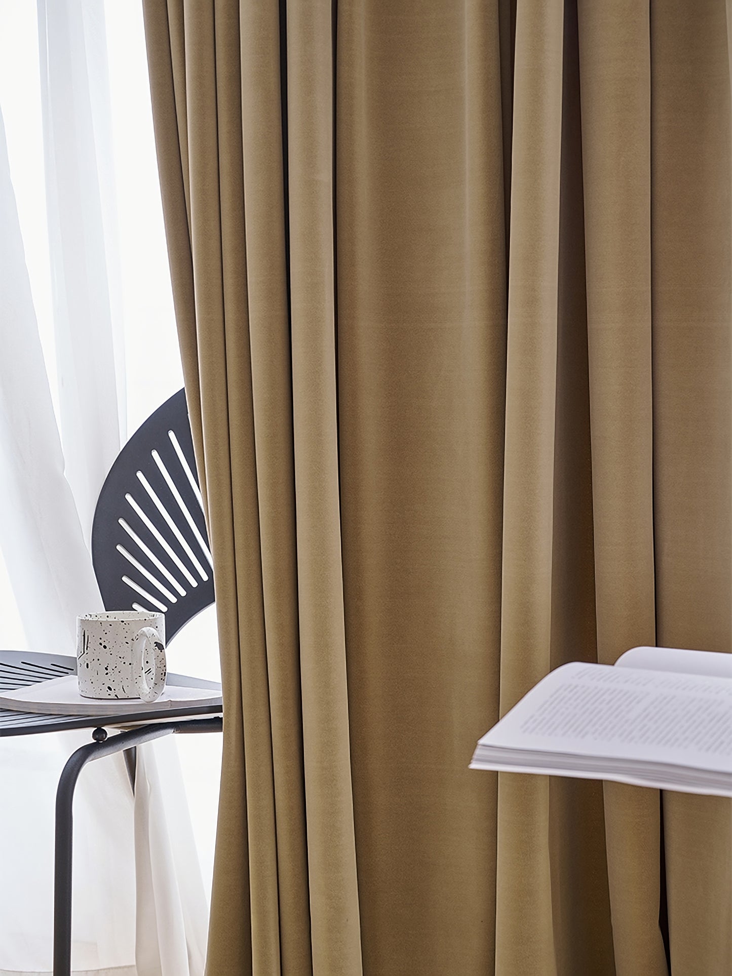 A Pair of Luxury pottery brown Velvet Curtains, Bedroom/ Living of Room Curtain, Back tab/Rod pocket drapery Panels Custom curtains