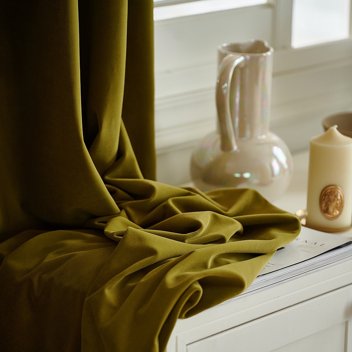 A pair of Heavy/Olive/Moss Green Luxury Velvet Curtains, Window Curtain Panel Drapes, Bedroom/Curtains for living room, Custom Curtain