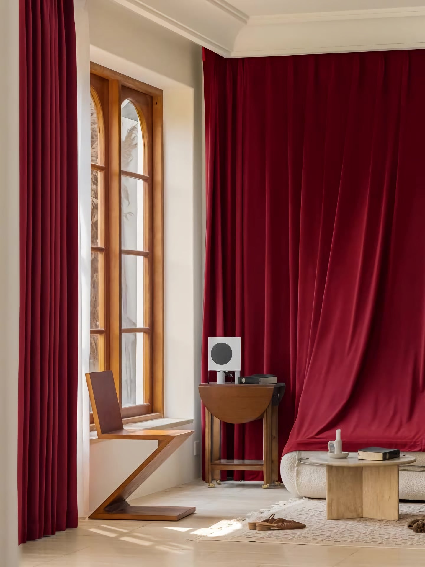 A Pair of Custom Heavy Luxury Ruby Red Velvet Curtains - 102 Inch Long Contemporary Window Panel Drapes for Living Room Home Decor