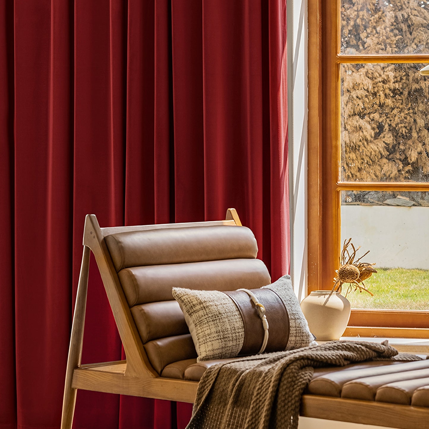 A Pair of Custom Heavy Luxury Ruby Red Velvet Curtains - 102 Inch Long Contemporary Window Panel Drapes for Living Room Home Decor