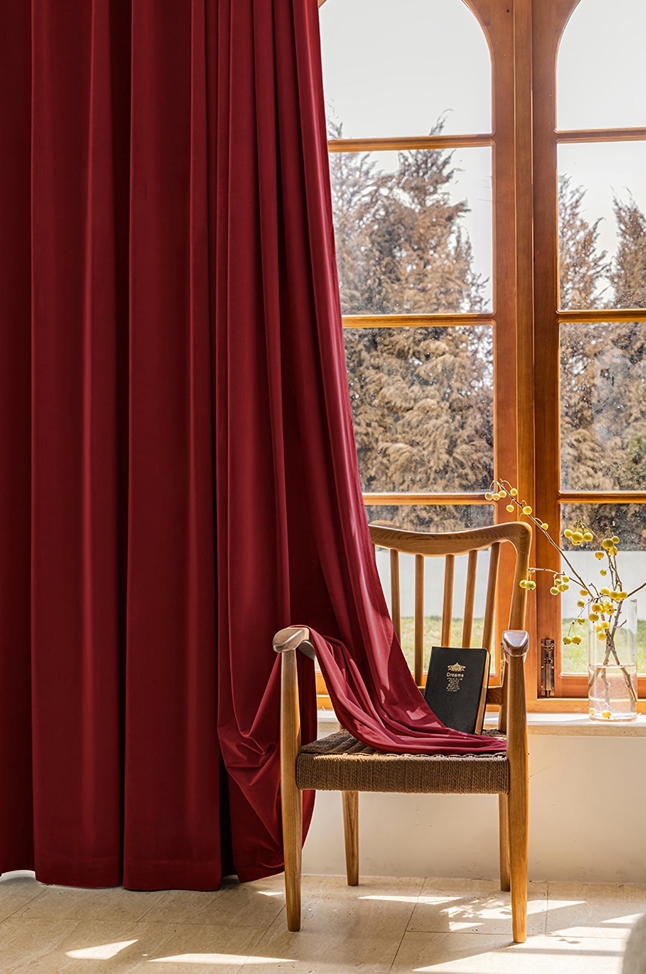 A Pair of Custom Heavy Luxury Ruby Red Velvet Curtains - 102 Inch Long Contemporary Window Panel Drapes for Living Room Home Decor