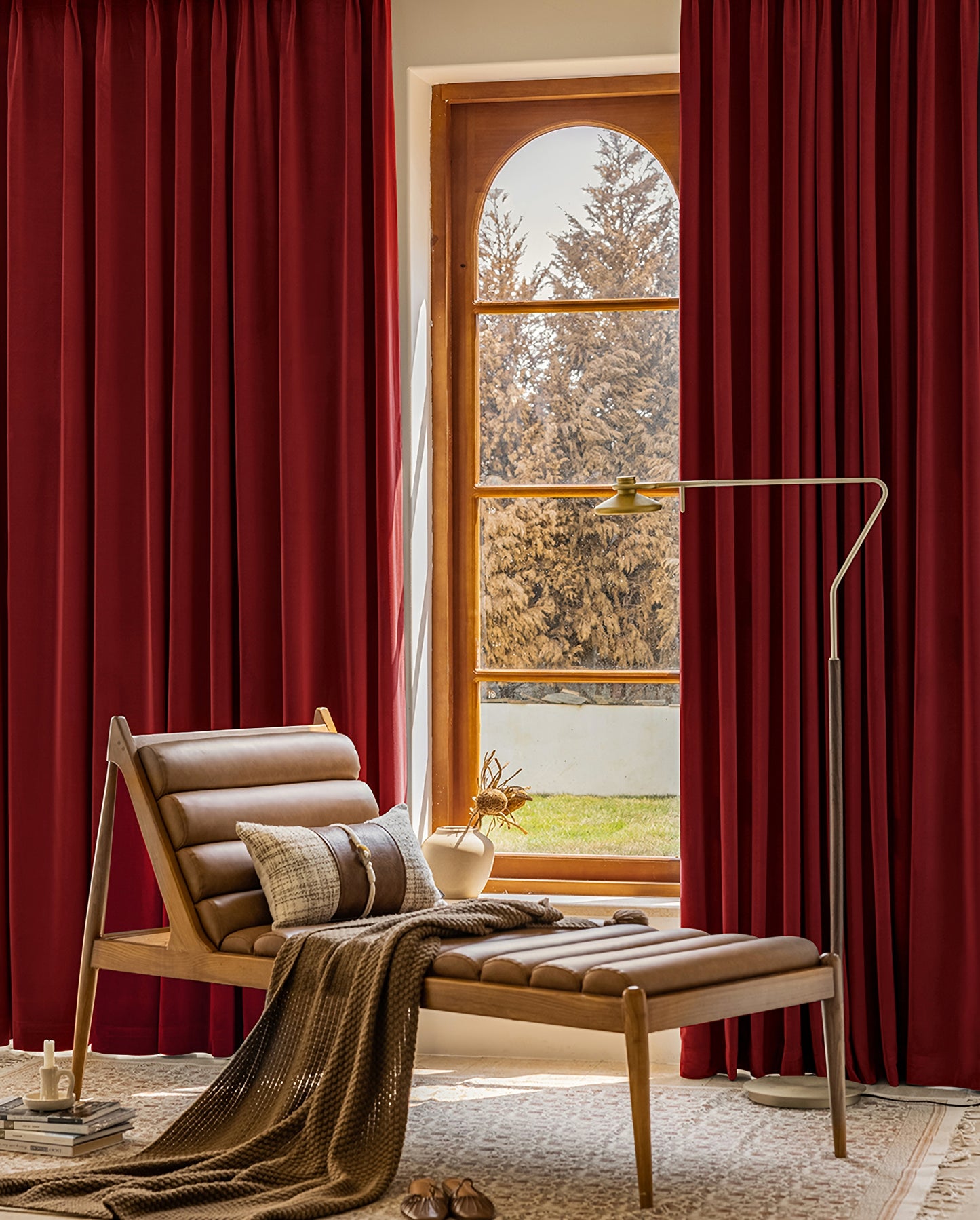 A Pair of Custom Heavy Luxury Ruby Red Velvet Curtains - 102 Inch Long Contemporary Window Panel Drapes for Living Room Home Decor