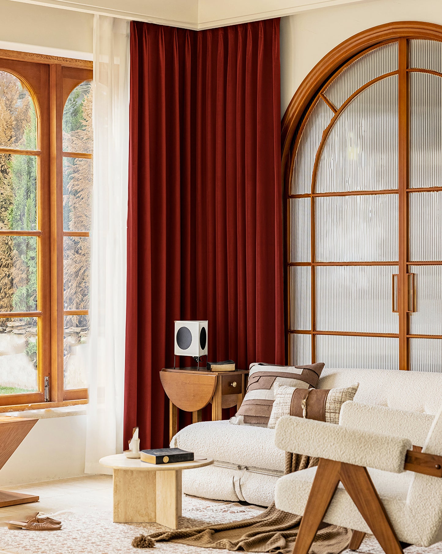 A Pair of Custom Heavy Luxury Ruby Red Velvet Curtains - 102 Inch Long Contemporary Window Panel Drapes for Living Room Home Decor