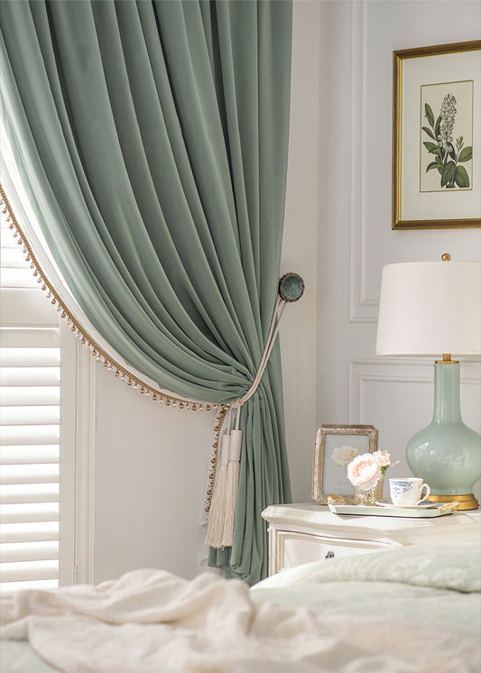 Pair of Mint Green Velvet Curtains, Bedroom Velvet Curtains, Living Room Pepper Mint Green Velvet Curtains, Custom Curtains