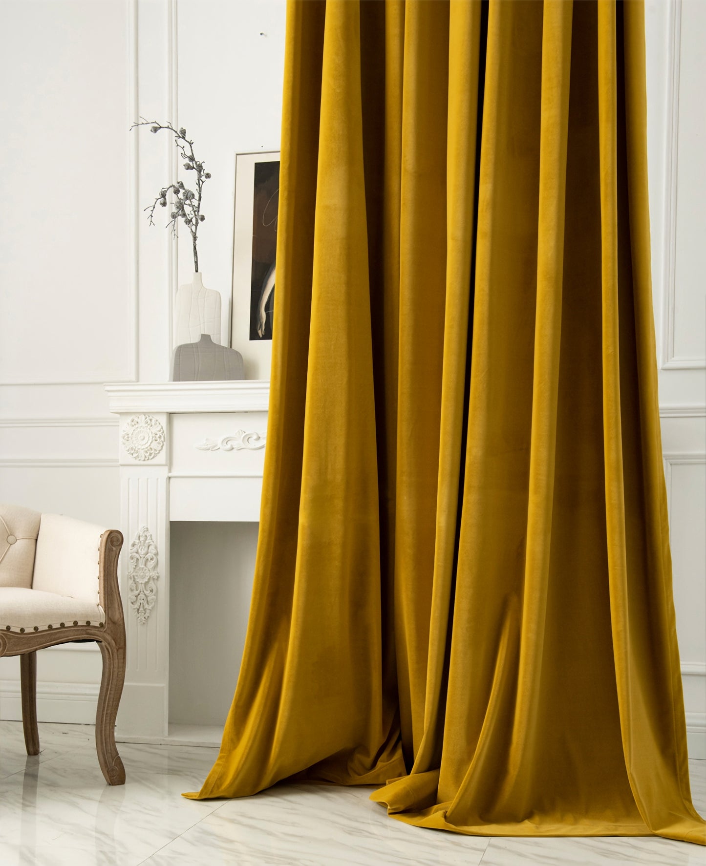 Pair of Yellow velvet curtain, Bedroom/ Living Room Velvet Curtains, Grommet or hook/ring hanging. 25''-50''-75''-100'' width panels.