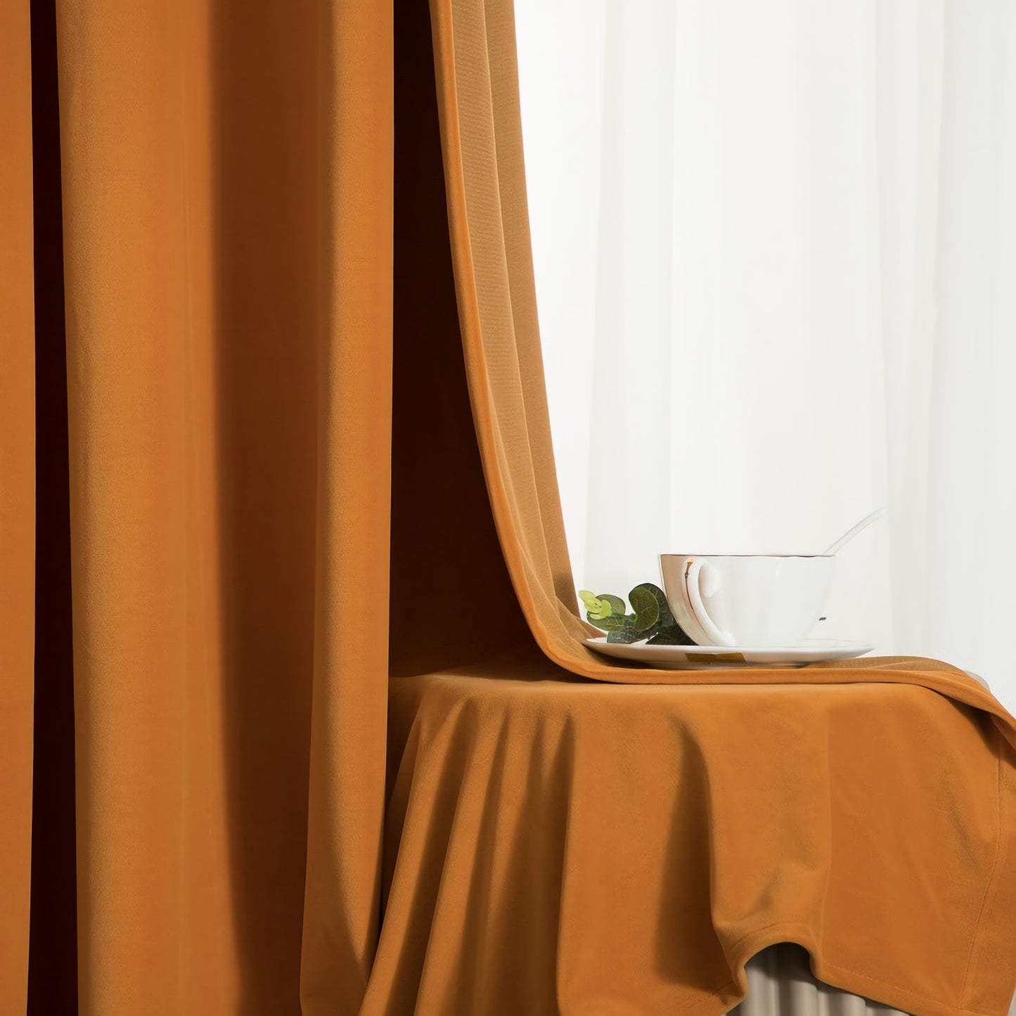 A pair of Heavy/Orange Velvet Curtains, Bedroom/ Living Room Velvet Curtains, Grommet or hook/ring hanging, Customizable extra long curtains