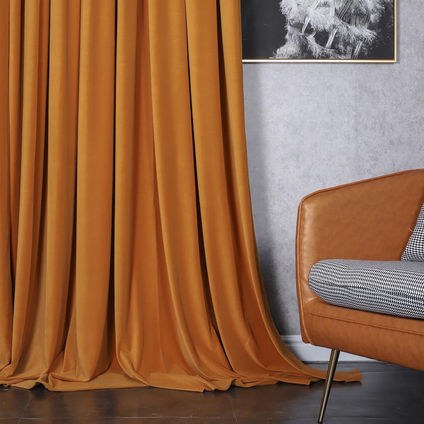 A pair of Heavy/Orange Velvet Curtains, Bedroom/ Living Room Velvet Curtains, Grommet or hook/ring hanging, Customizable extra long curtains