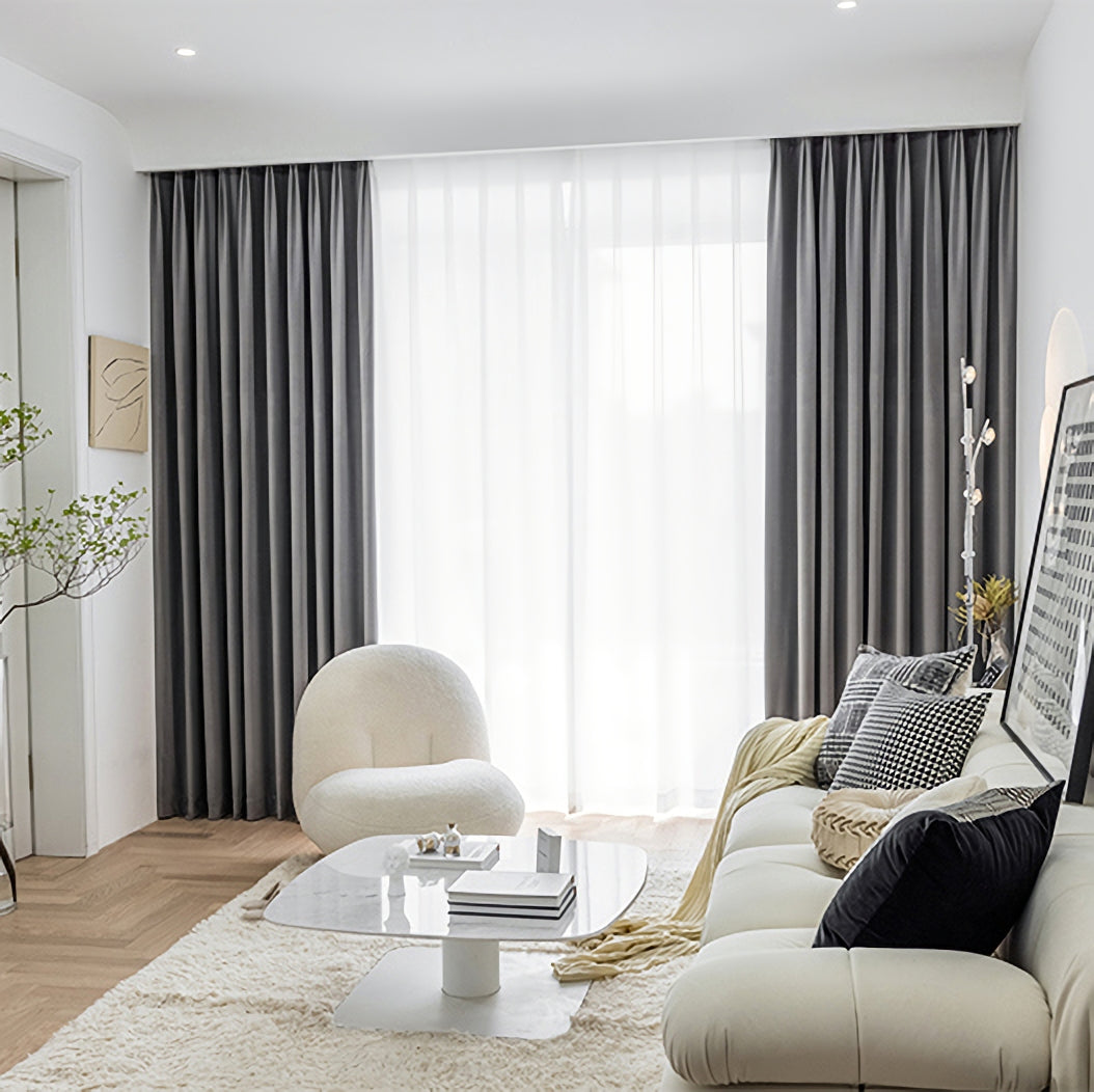 A pair of dark grey/charcoal grey/medium grey Luxury Velvet Curtains, Window Curtain Panel Drapes, Living/ Bedroom Curtains, Custom Curtain