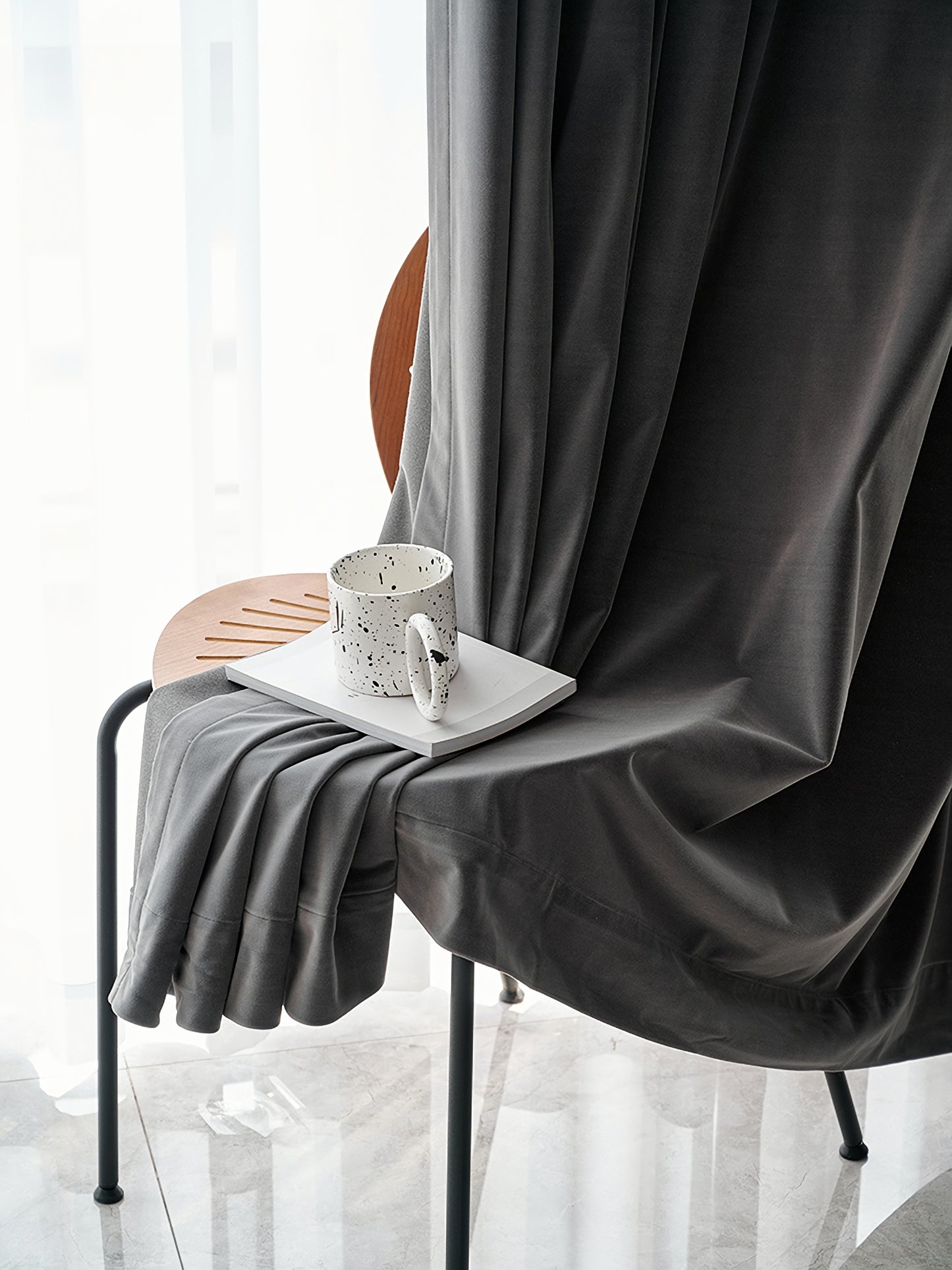 A pair of dark grey/charcoal grey/medium grey Luxury Velvet Curtains, Window Curtain Panel Drapes, Living/ Bedroom Curtains, Custom Curtain