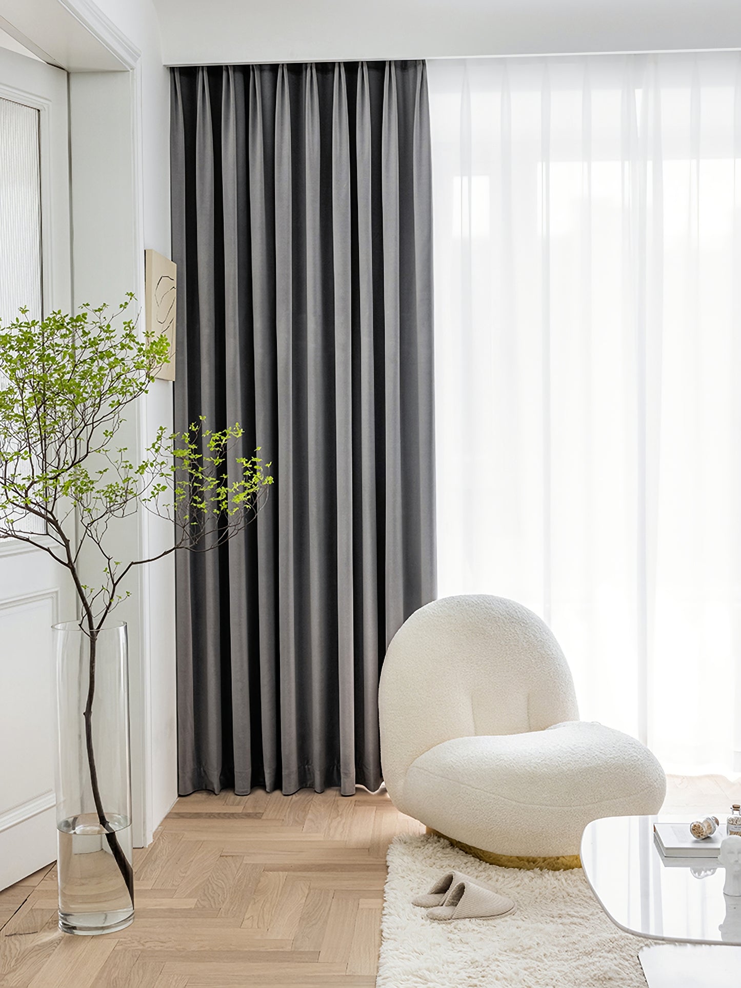 A pair of dark grey/charcoal grey/medium grey Luxury Velvet Curtains, Window Curtain Panel Drapes, Living/ Bedroom Curtains, Custom Curtain