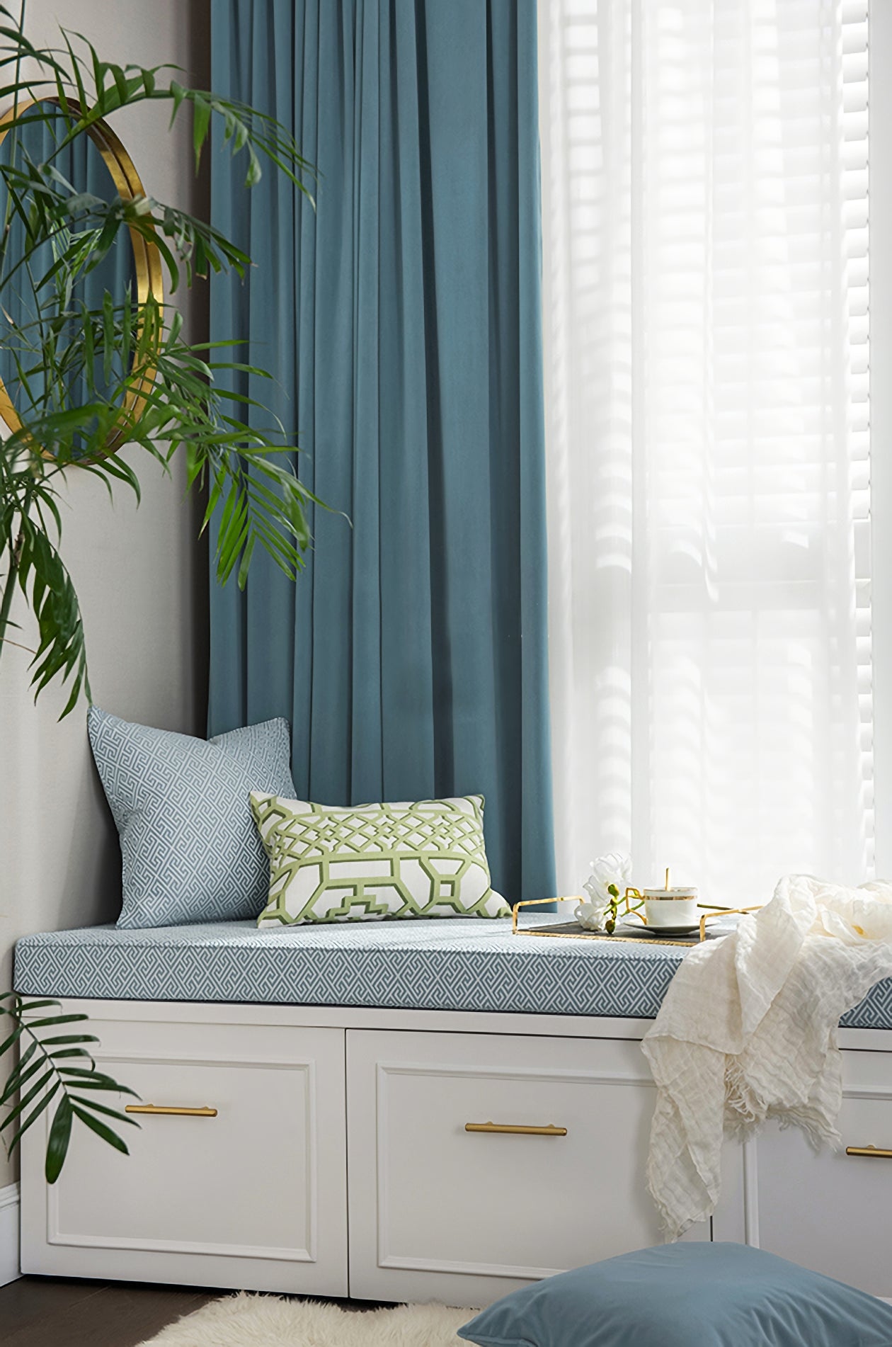 A Pair of Blue Gray Velvet Curtains, Bedroom Velvet Curtains, Living Room Pepper Light Blue Velvet Curtains, Grommet pleated Custom Curtains
