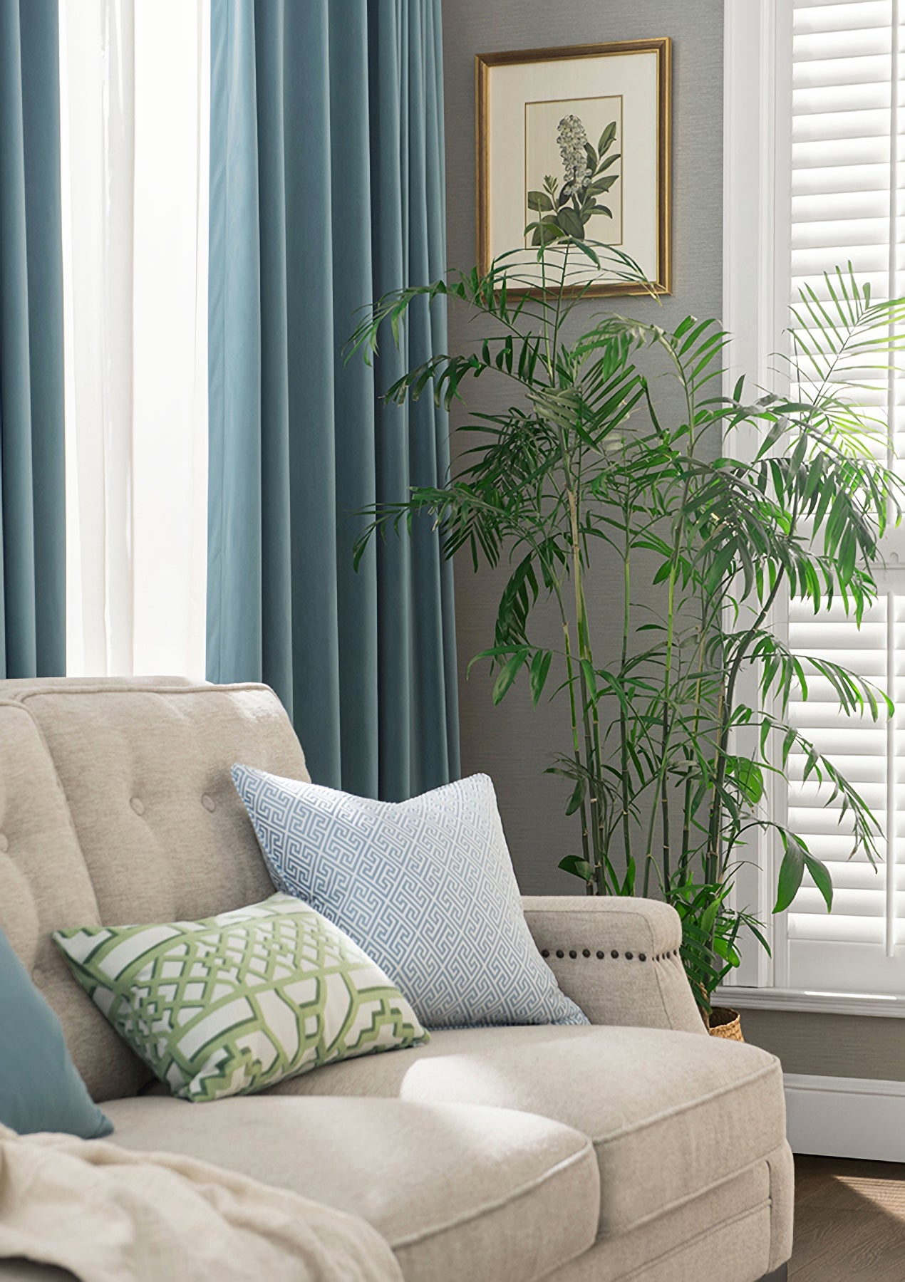 A Pair of Blue Gray Velvet Curtains, Bedroom Velvet Curtains, Living Room Pepper Light Blue Velvet Curtains, Grommet pleated Custom Curtains