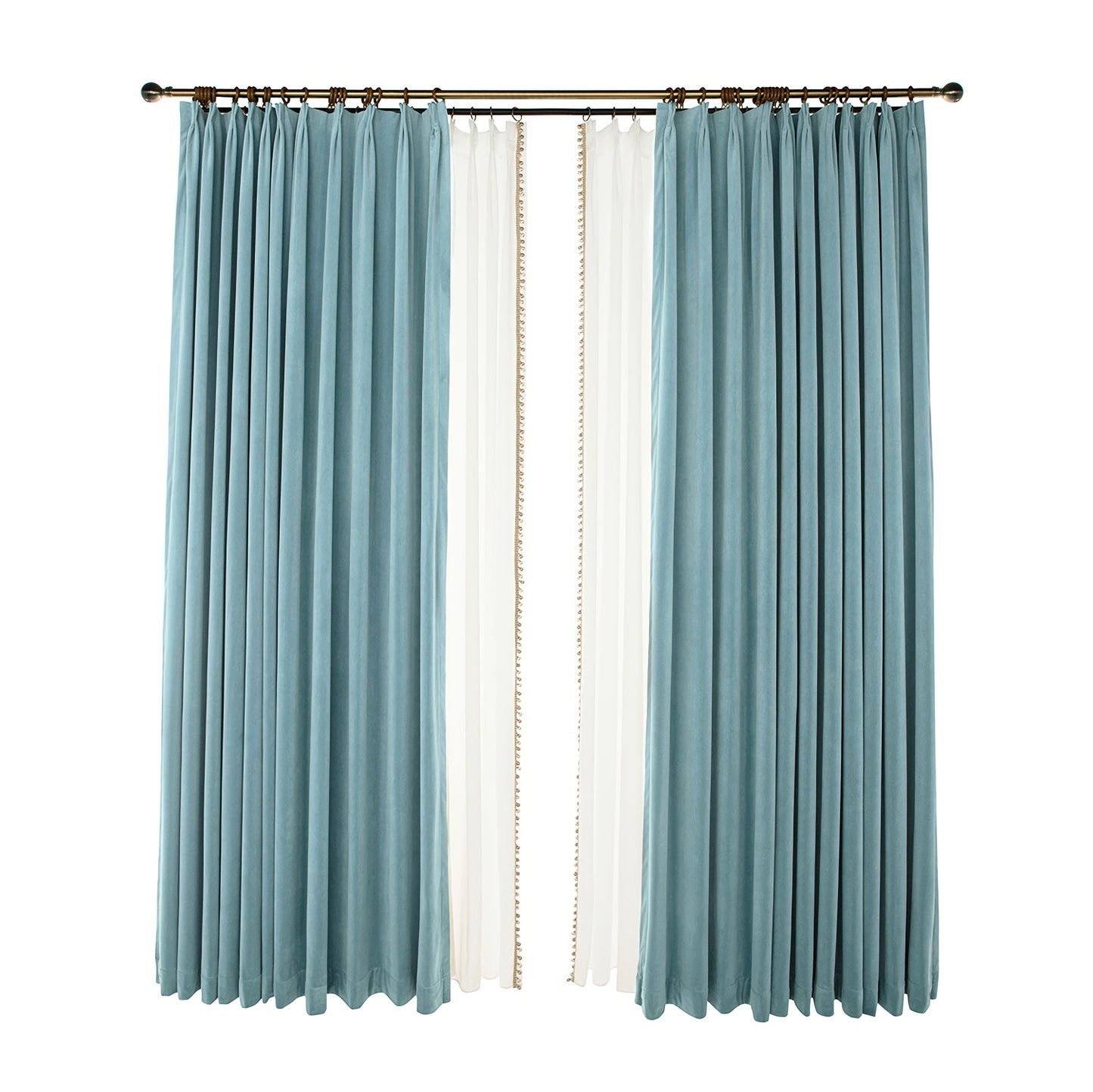A Pair of Blue Gray Velvet Curtains, Bedroom Velvet Curtains, Living Room Pepper Light Blue Velvet Curtains, Grommet pleated Custom Curtains