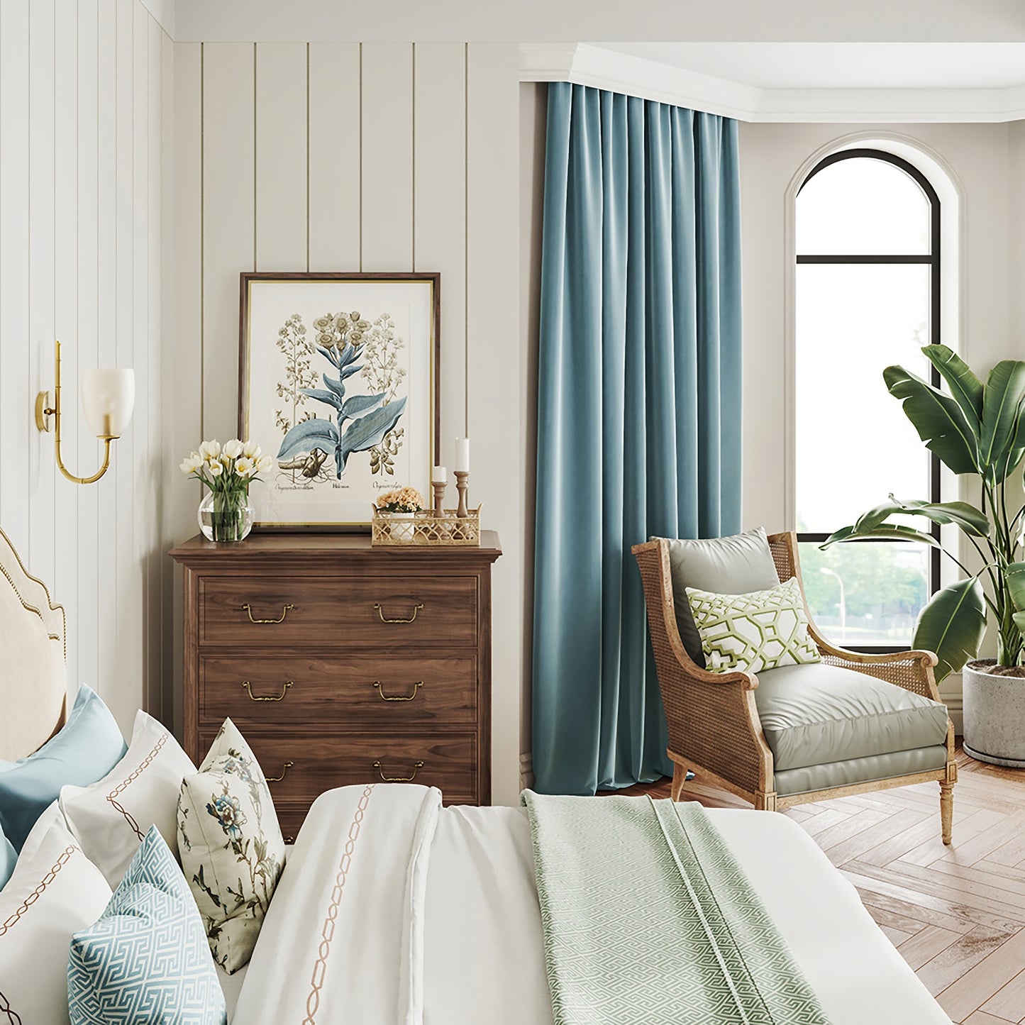 A Pair of Blue Gray Velvet Curtains, Bedroom Velvet Curtains, Living Room Pepper Light Blue Velvet Curtains, Grommet pleated Custom Curtains