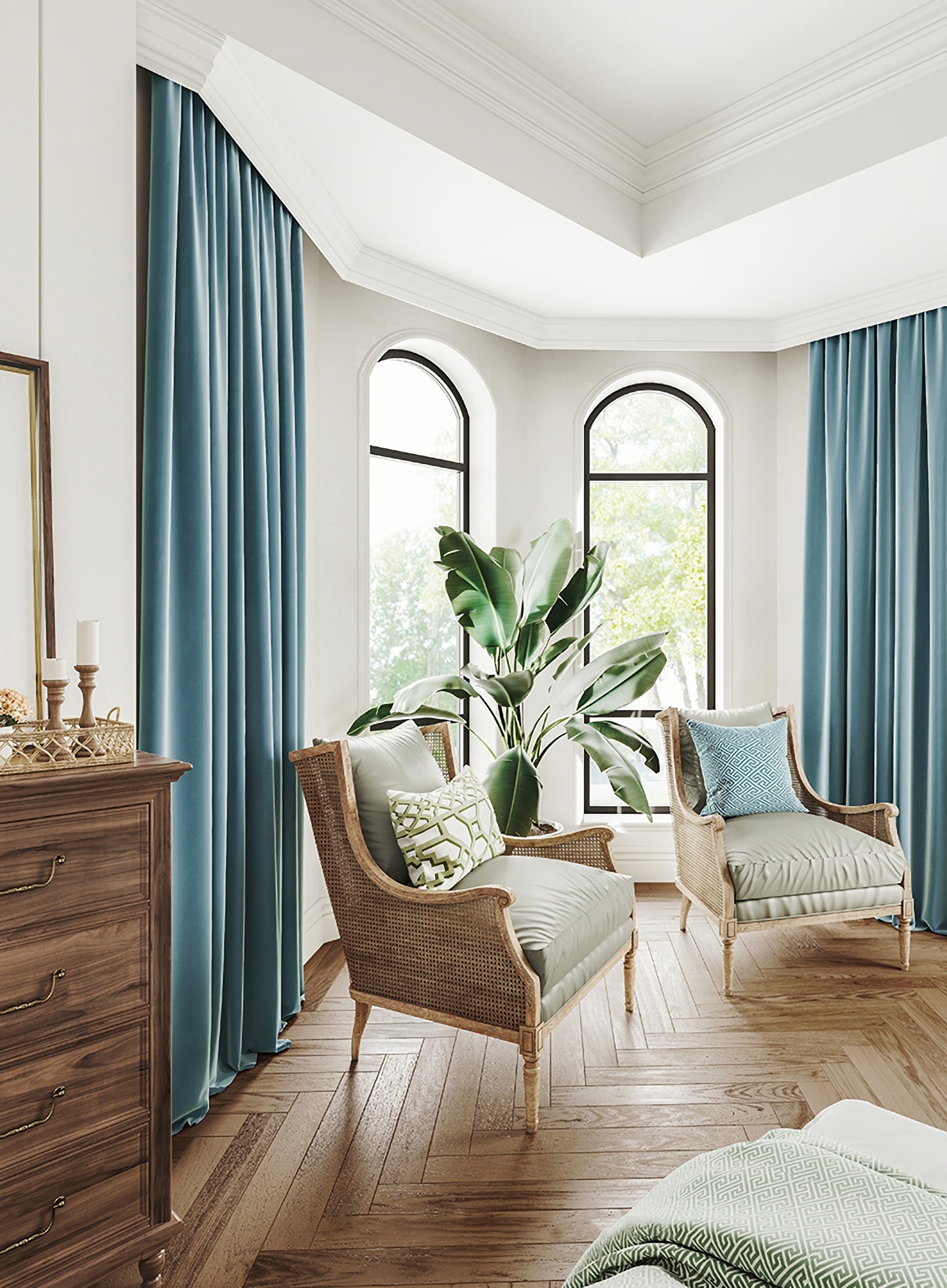 A Pair of Blue Gray Velvet Curtains, Bedroom Velvet Curtains, Living Room Pepper Light Blue Velvet Curtains, Grommet pleated Custom Curtains