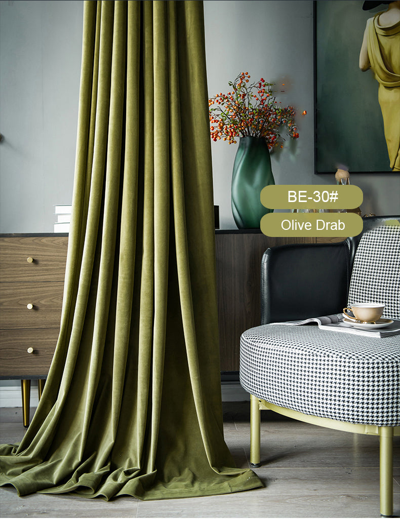A Pair of Custom Size , Olive/ Moss Green Velvet Pair of Bedroom & Living Room Curtains, Drapery Panels ,Multiple Colors Custom Curtains