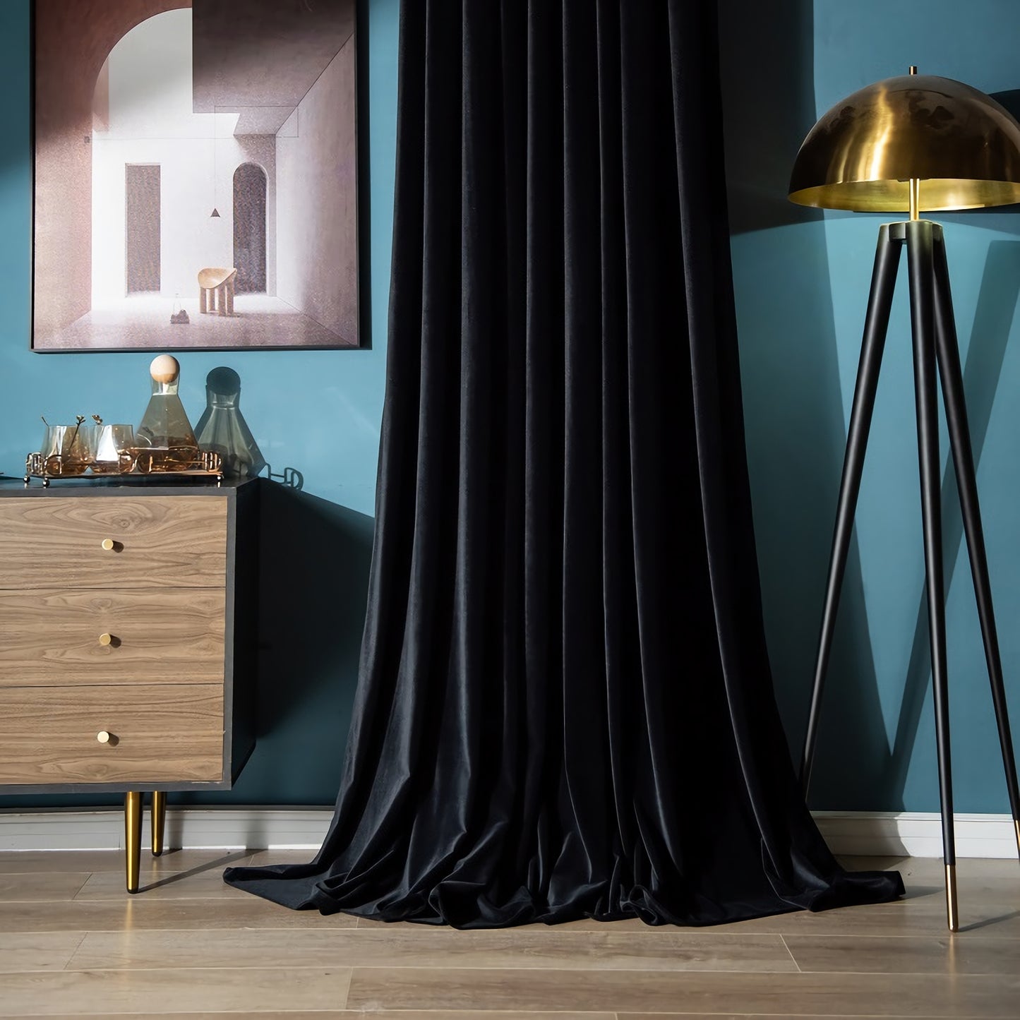 A Pair of Custom Heavy Black Velvet Curtains - Luxurious Drapery Panels for Living Room - 102 Inch Long Velvet Curtains
