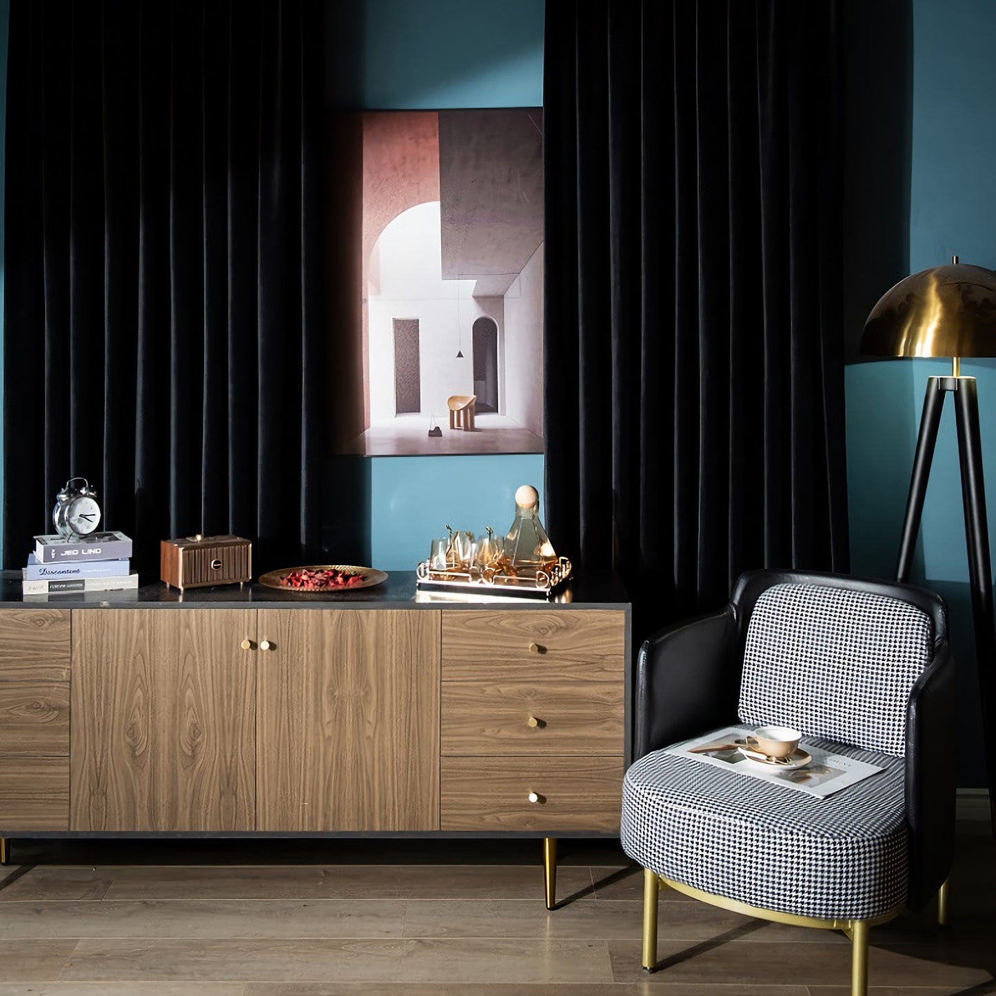 A Pair of Custom Heavy Black Velvet Curtains - Luxurious Drapery Panels for Living Room - 102 Inch Long Velvet Curtains