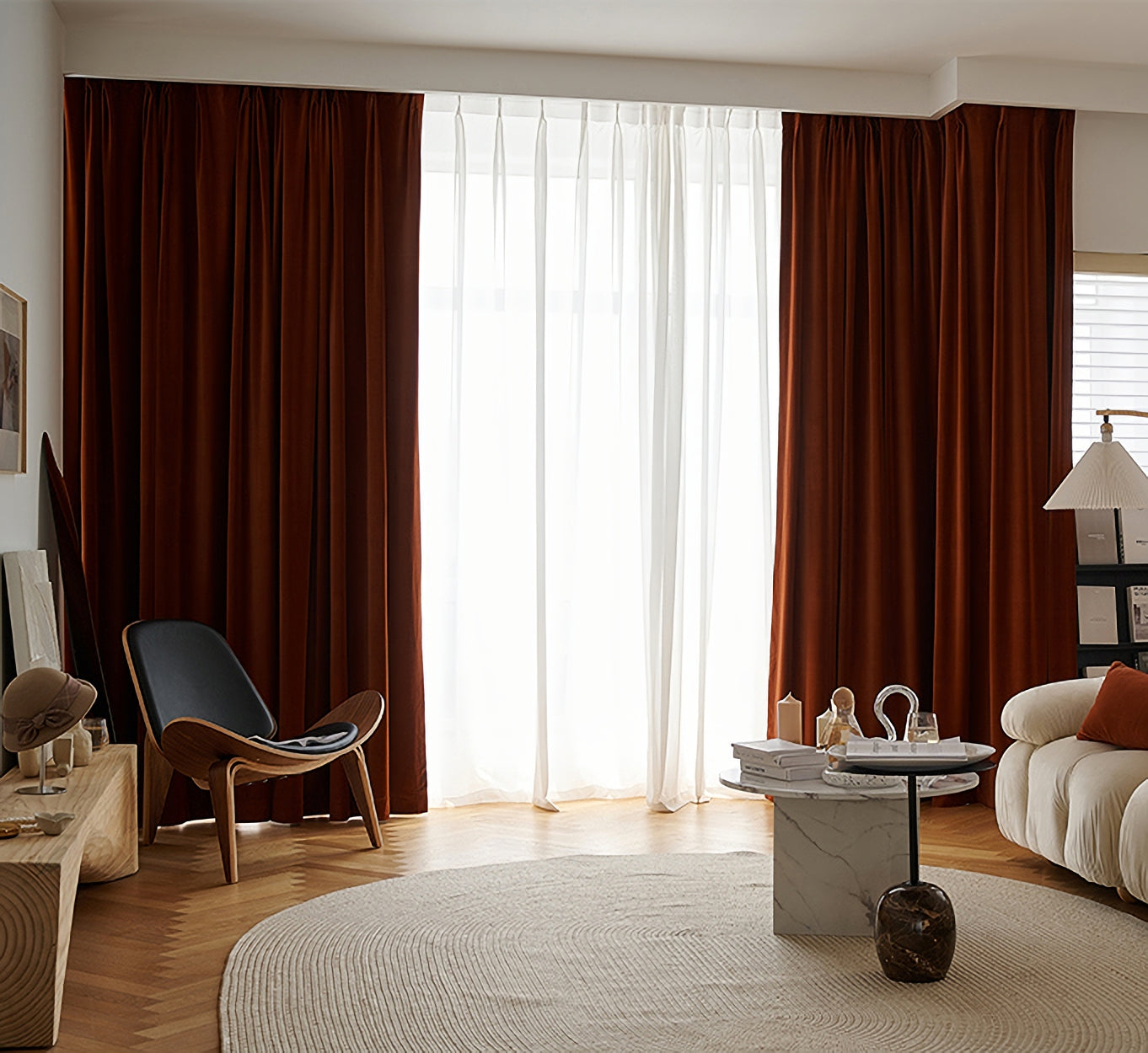 A pair of Velvet Burnt Orange-Caramel Velvet Curtains-Window panels Drape -Curtains for Living Room Custom curtain panels