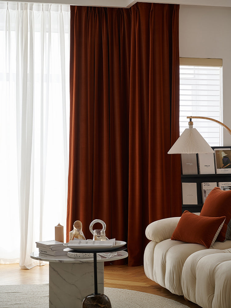 A pair of Velvet Burnt Orange-Caramel Velvet Curtains-Window panels Drape -Curtains for Living Room Custom curtain panels