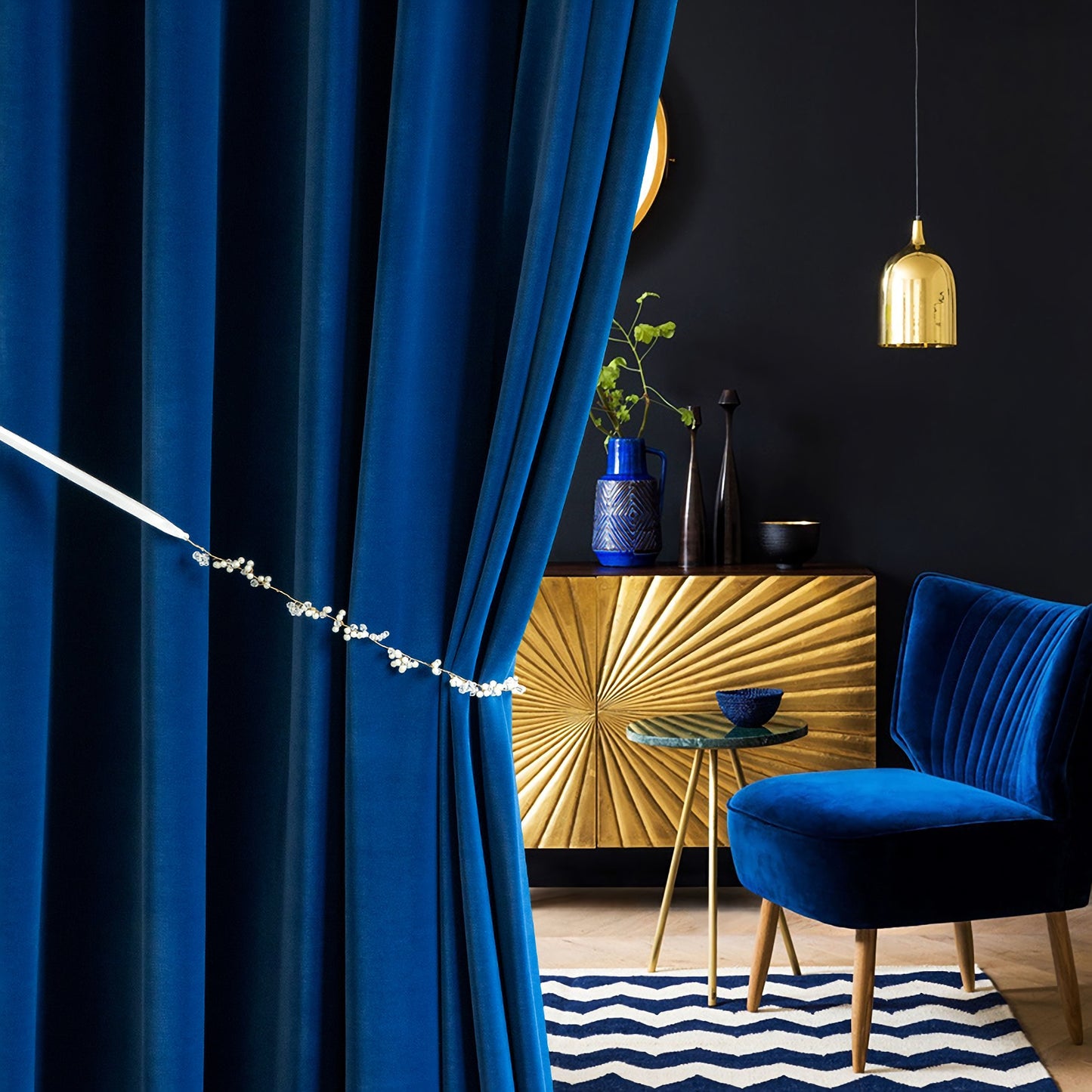 Pair of Cobalt Blue/Royal Blue Velvet Curtain, Bedroom/ Living Room Velvet Curtains, Pencil Pleats/Ring hanging  50“-75''-112'' width panels