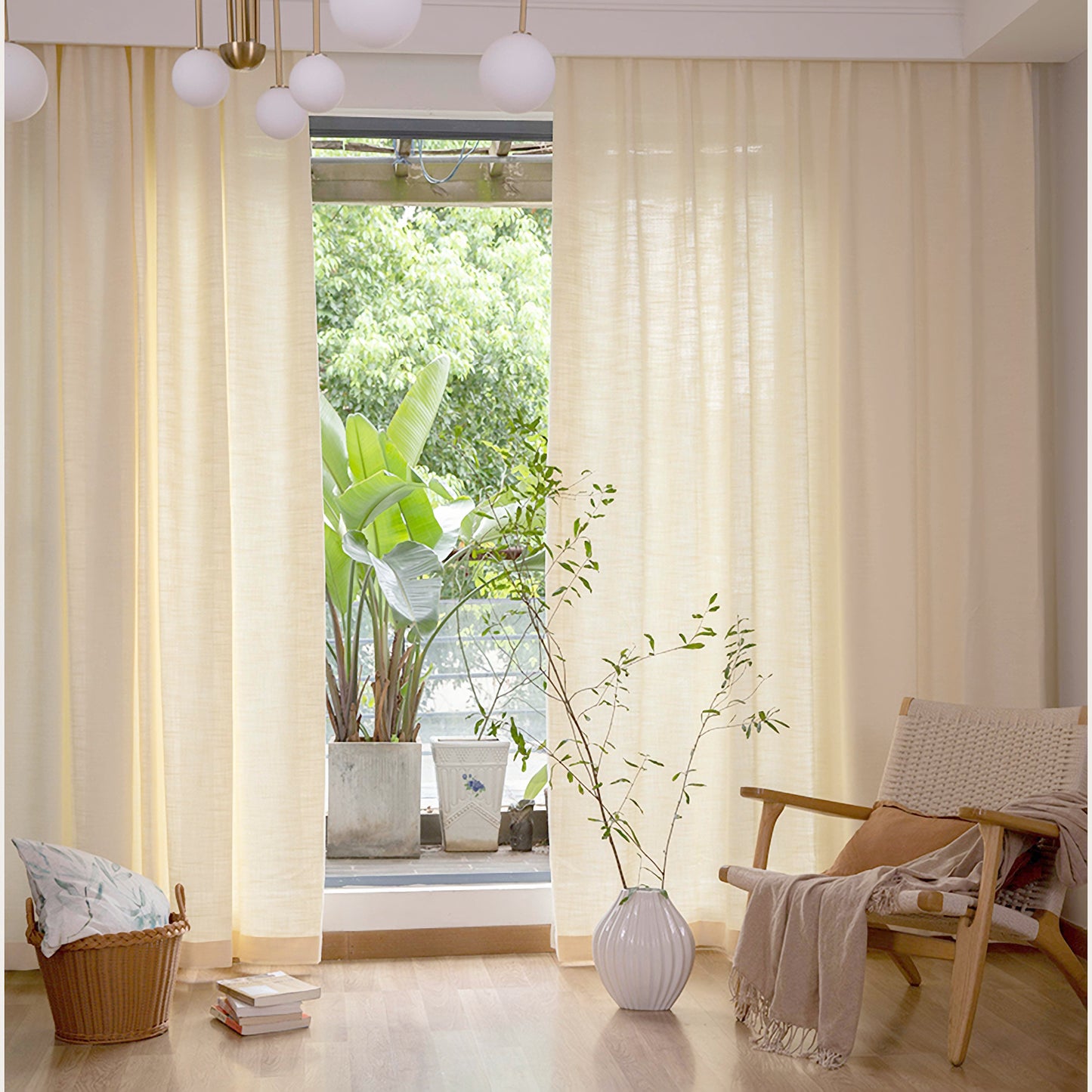 Pair of Heavyweight Beige Cotton Blend Curtain Panels-Pleated Drapery Panels-Custom Curtain Drapes-Custom Window Treatments