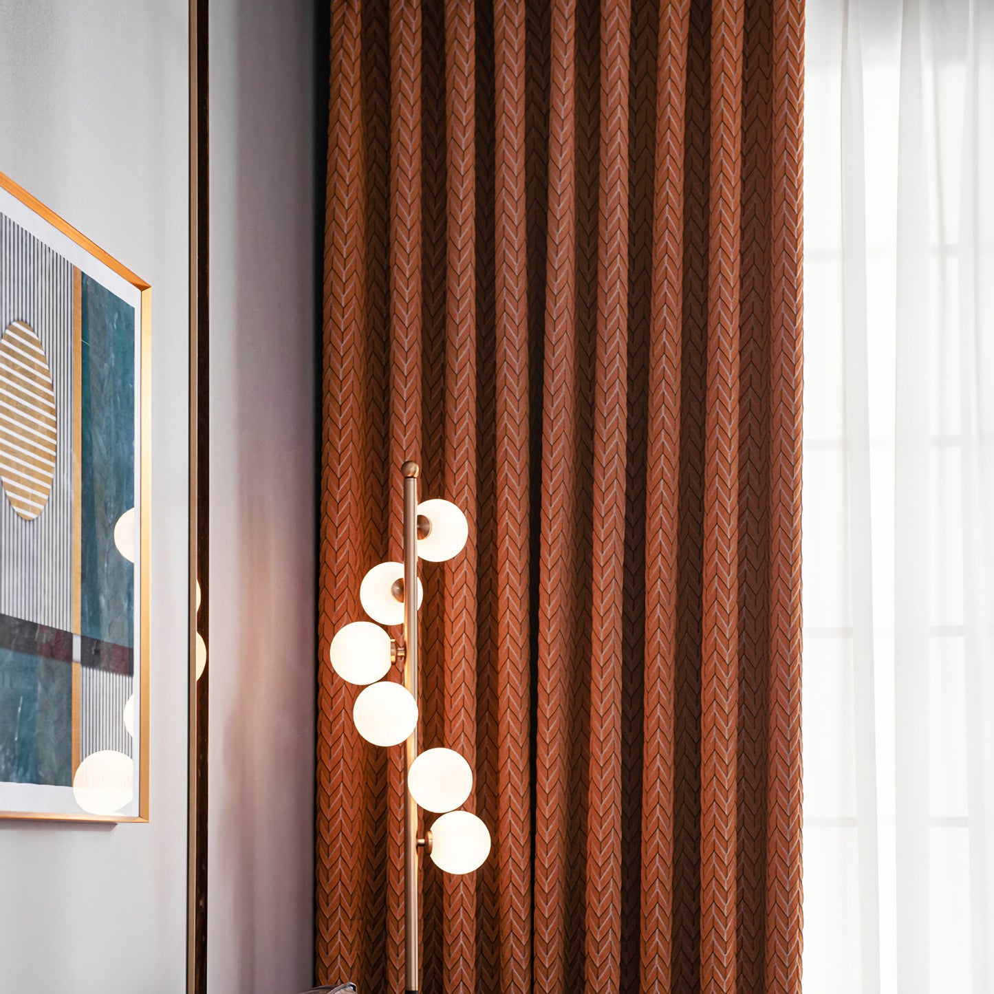 Pair of Bohemian Dark 0range Jacquard Curtain Panel Bedroom/Living Room Curtains Custom Curtains Window Panel Drapes Custom Any Size Curtain