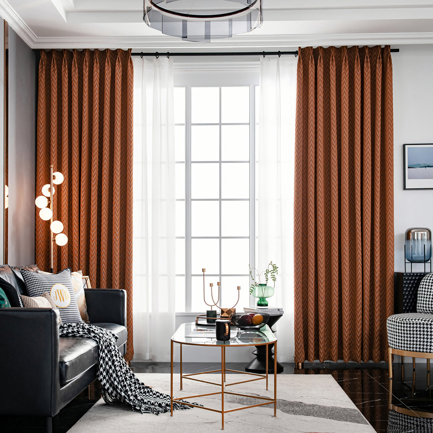 Pair of Bohemian Dark 0range Jacquard Curtain Panel Bedroom/Living Room Curtains Custom Curtains Window Panel Drapes Custom Any Size Curtain