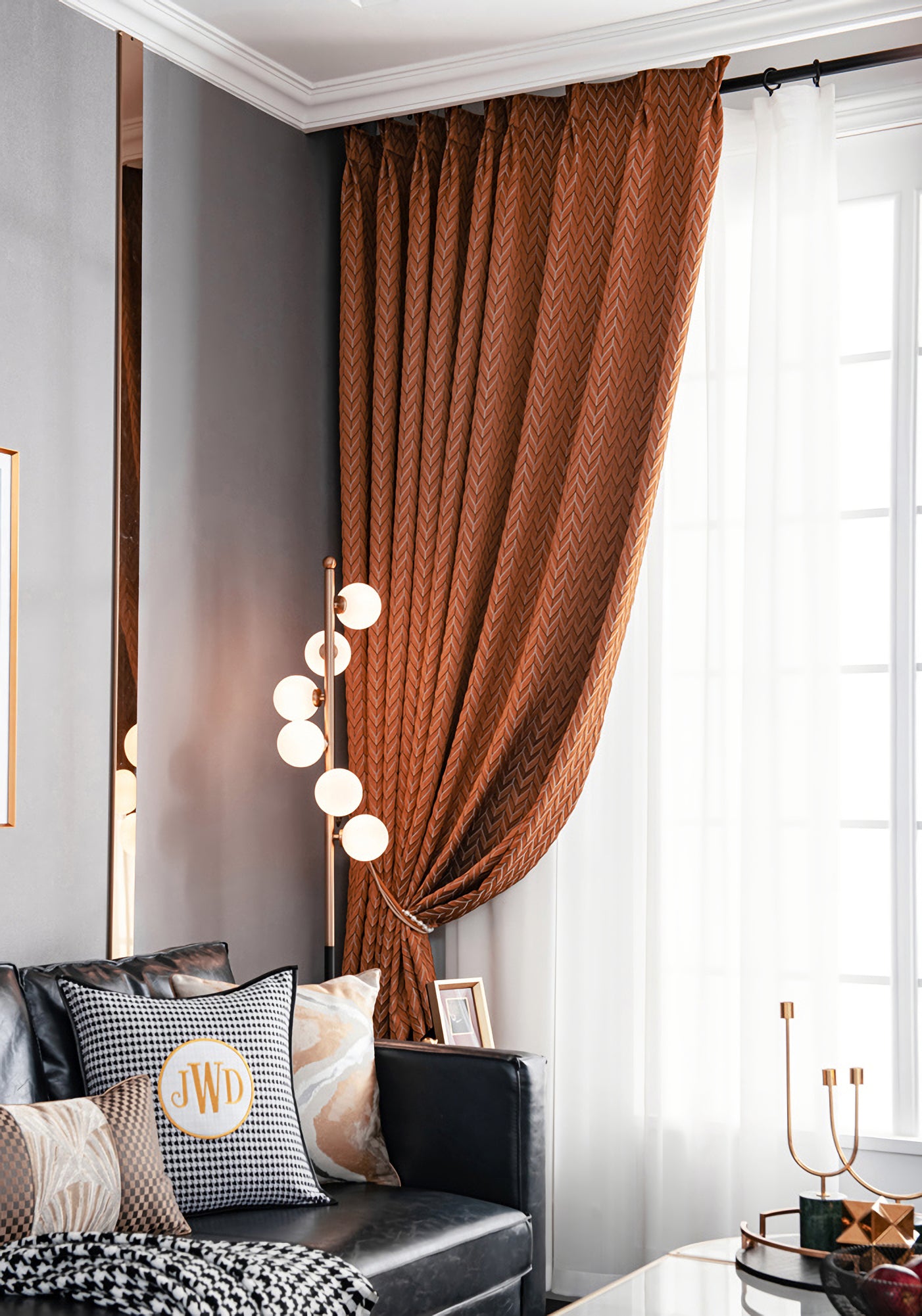 Pair of Bohemian Dark 0range Jacquard Curtain Panel Bedroom/Living Room Curtains Custom Curtains Window Panel Drapes Custom Any Size Curtain