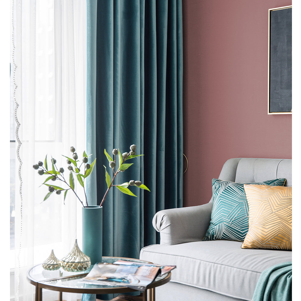 A pair of Luxury Teal Blue Curtains Velvet Drapes Custom Drape Home Decor Velvet bedroom living room Curtains