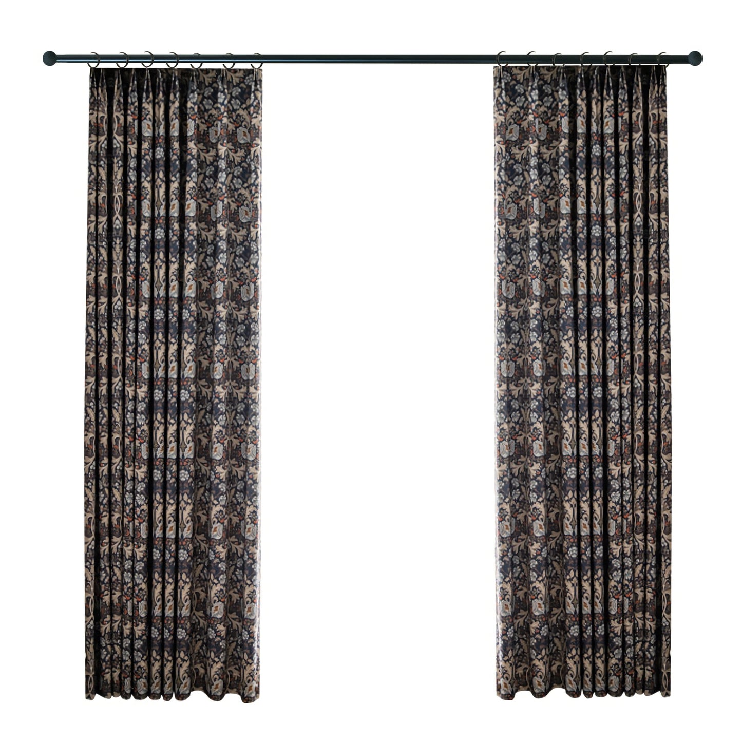 Pair of Navy blue Plant Flower Print Pattern Victorian Curtain Panels, Rustic/Country style Bedroom/Curtains for living room, Custom Curtain