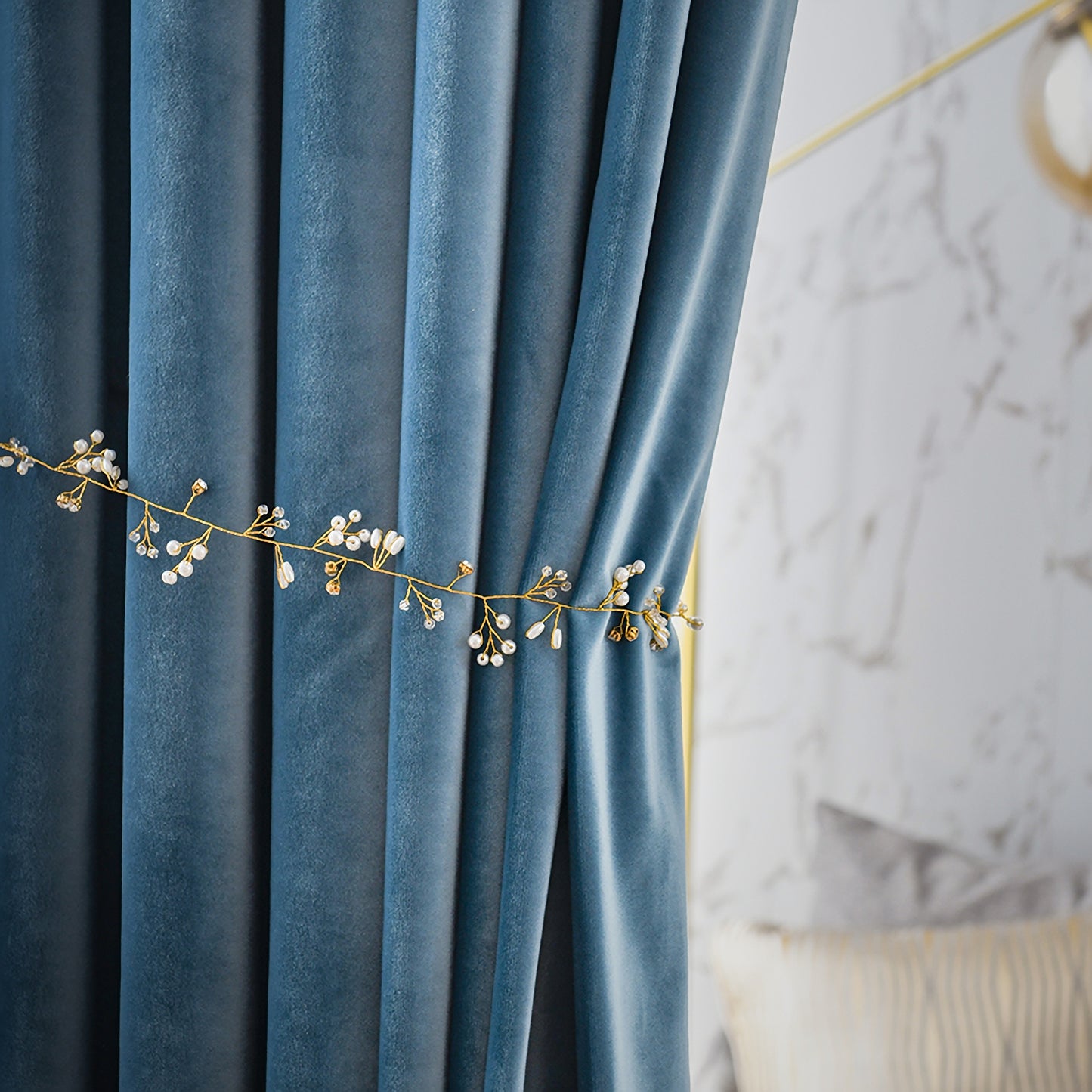 A Pair of Marble Blue Velvet Curtains Panels Drapes Metallic Blue Rod Pocket or Back Tab for Living Room Windows, Custom Curtains