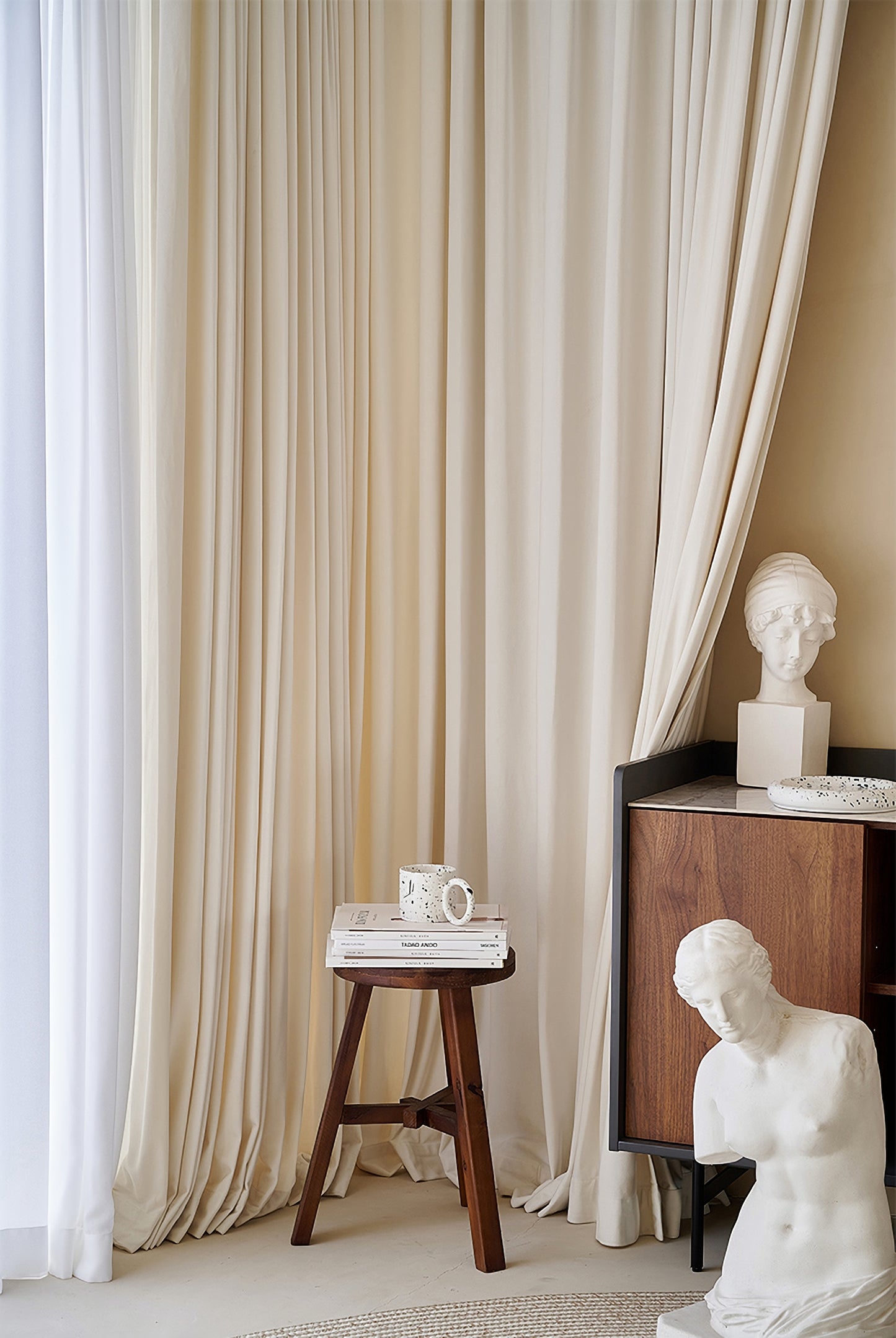 A Pair of Luxury  Beige Velvet Curtains, Bedroom/ Living of Room Curtain, Ivory Window drapes panels Custom drapery Panels custom curtains