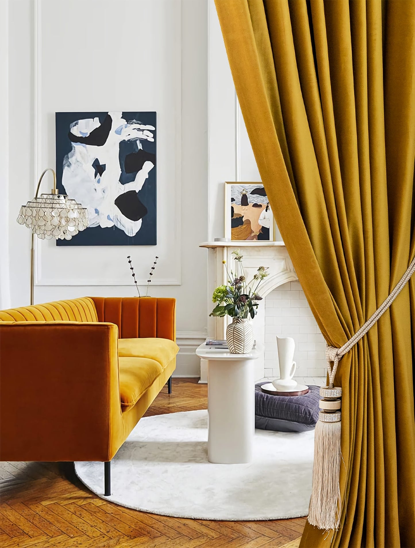 Pair of Solid Yellow Velvet Curtain Panel, Velvet Look Drape Drapes for living room, Rod Pocket or Grommet/Eyelet heading, Custom Curtain