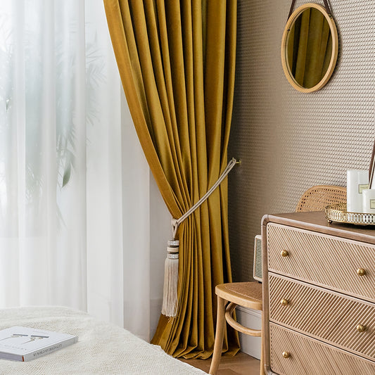 Pair of Solid Yellow Velvet Curtain Panel, Velvet Look Drape Drapes for living room, Rod Pocket or Grommet/Eyelet heading, Custom Curtain