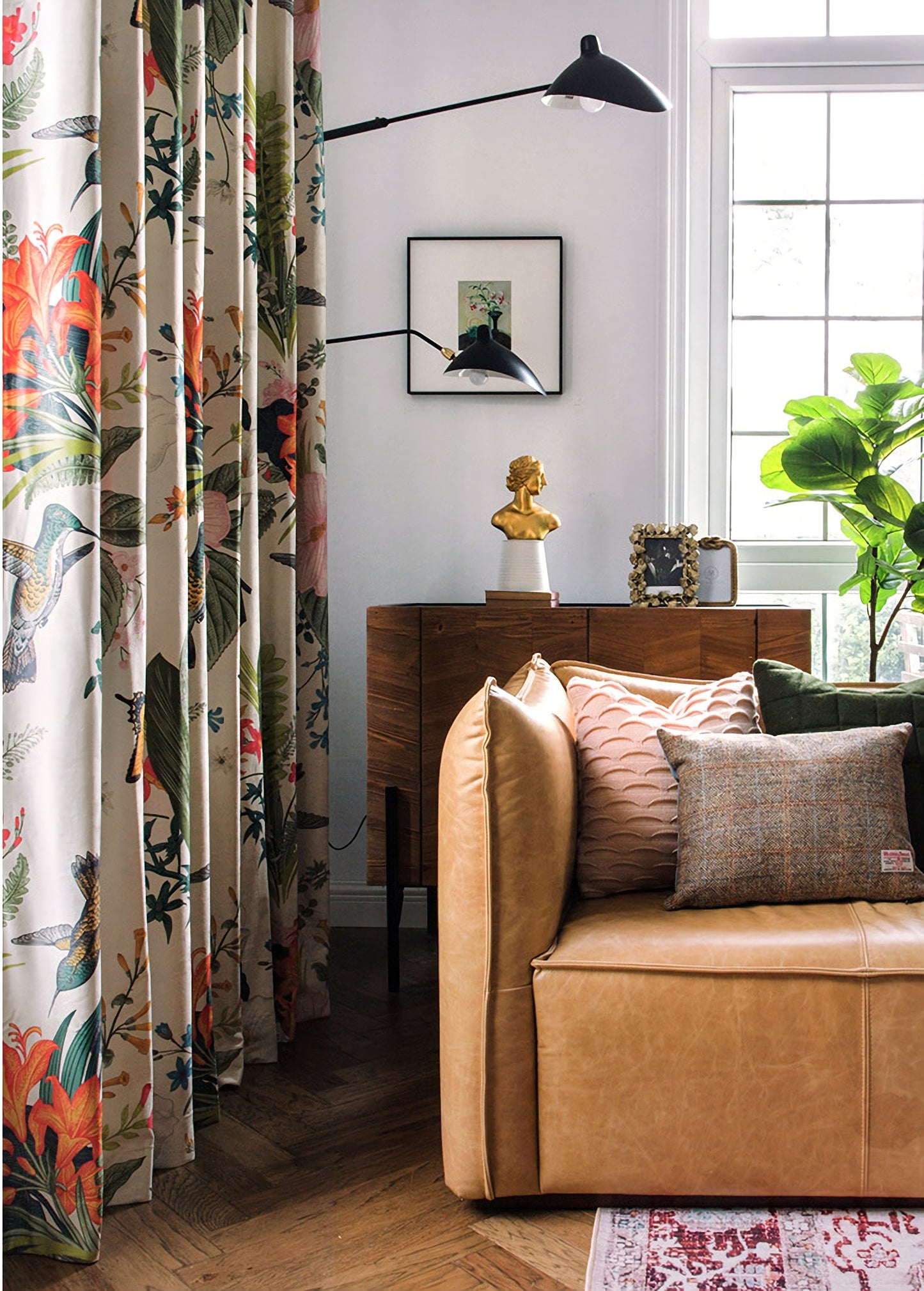 Pair of Bird Print Velvet Curtains Draperies, Pastoral style, birds /Floral Pattern, Living & Bedroom Curtain, Custom size curtains