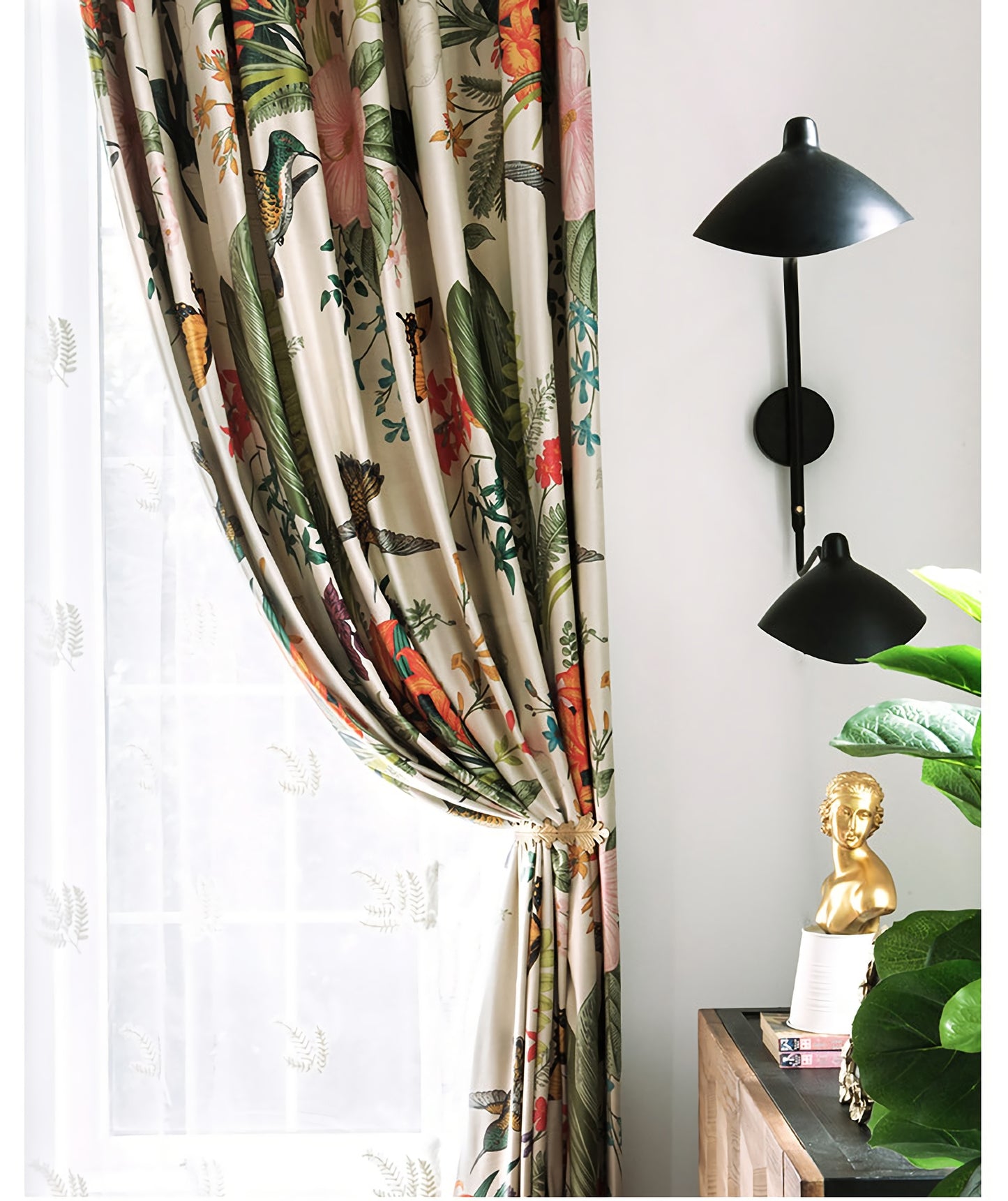 Pair of Bird Print Velvet Curtains Draperies, Pastoral style, birds /Floral Pattern, Living & Bedroom Curtain, Custom size curtains