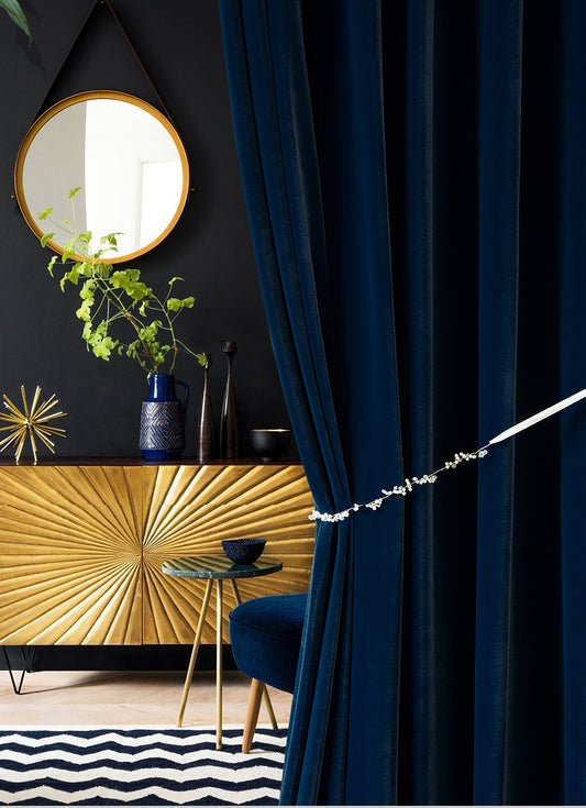 Set of 2 Dark/Navy Blue Velvet Curtain, Bedroom/ Living Room , Grommet or hook/Ring hanging.  50''-75''-100'' width Custom Drapery Panels