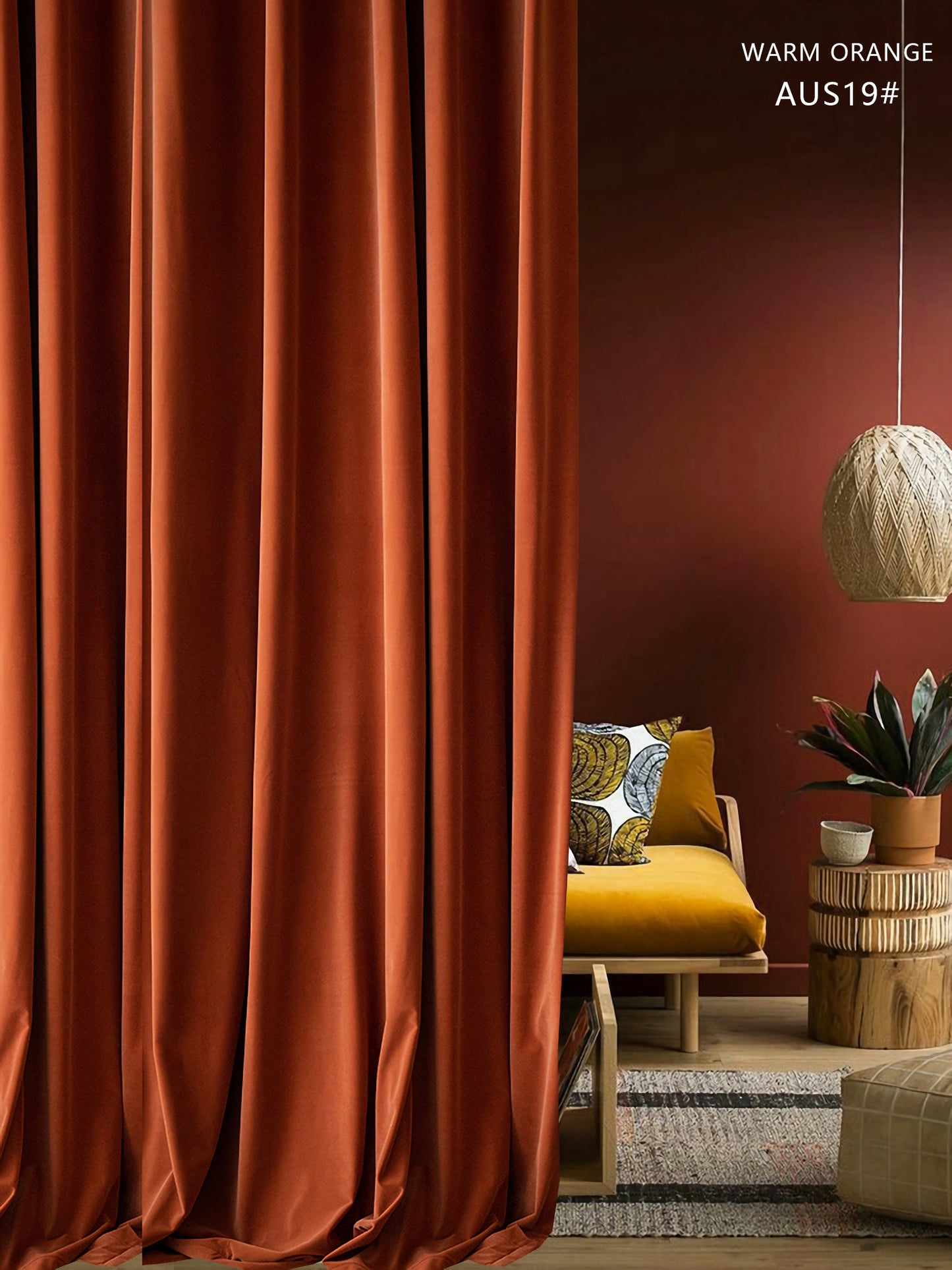 A pair of Velvet Burnt Orange-Caramel Velvet Curtains-Window panels Drape -Curtains for Living Room Custom curtain panels