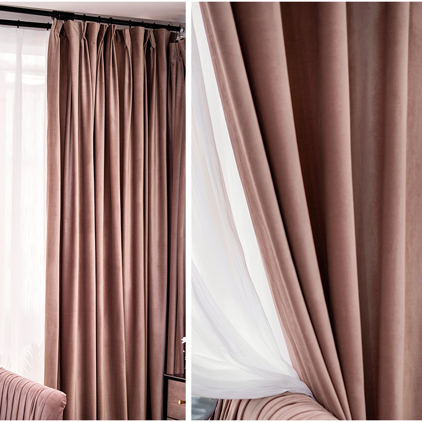 Pair of Blush Pink Luxury Velvet Curtains, Bedroom/ Living of Room Curtain, Dusty Rose Window Curtain Panel Custom Any Size Drapery Panels