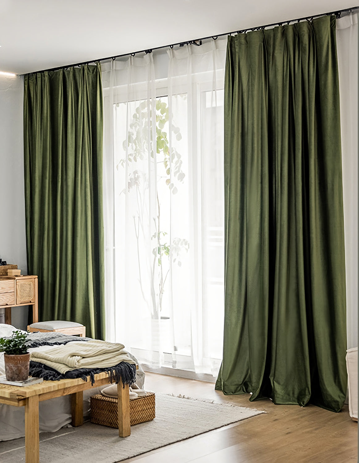 Pair of  Grass green Curtain Panels/Drapes /Window, Velvet Look Drapes for living room, Rod Pocket or Grommet/Eyelet heading, Custom Curtain