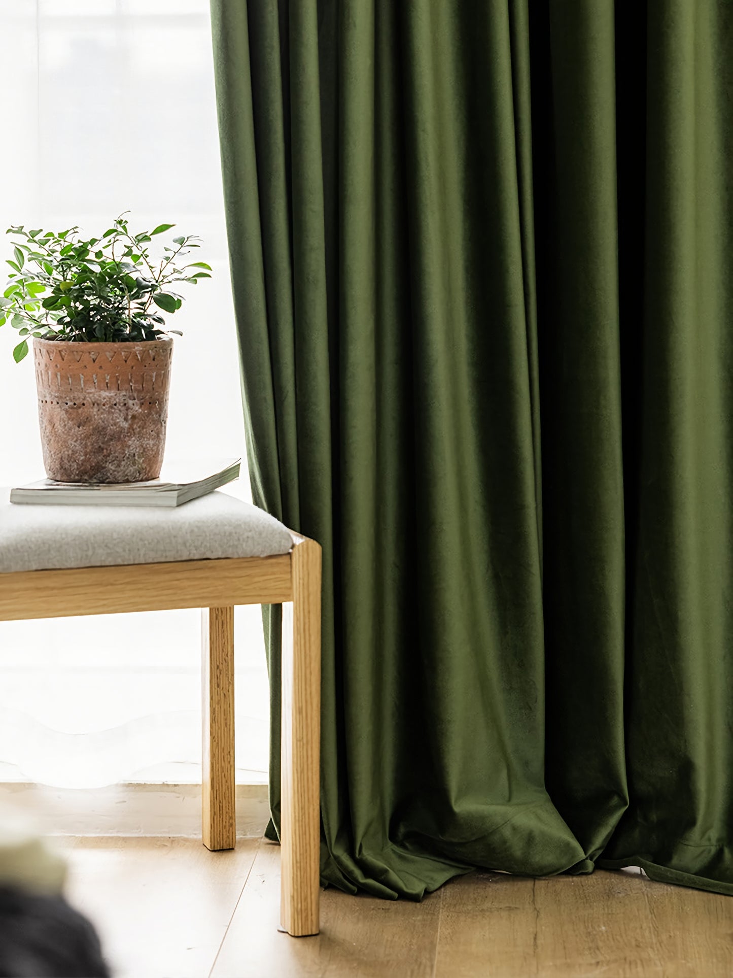Pair of  Grass green Curtain Panels/Drapes /Window, Velvet Look Drapes for living room, Rod Pocket or Grommet/Eyelet heading, Custom Curtain