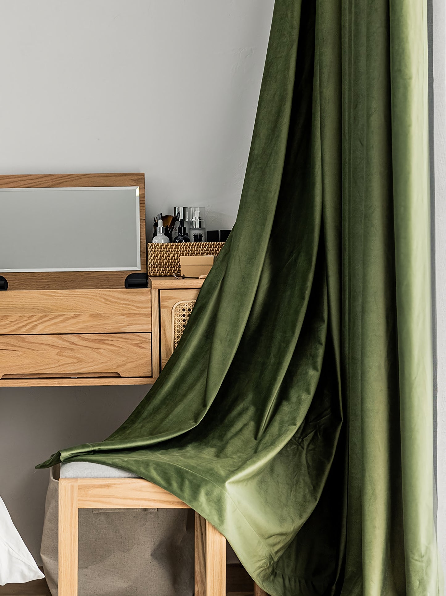 Pair of  Grass green Curtain Panels/Drapes /Window, Velvet Look Drapes for living room, Rod Pocket or Grommet/Eyelet heading, Custom Curtain